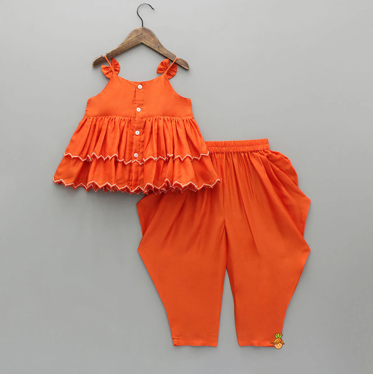 Adorable Bow Detailed Embroidered Tiered Top With Dhoti - Image 2