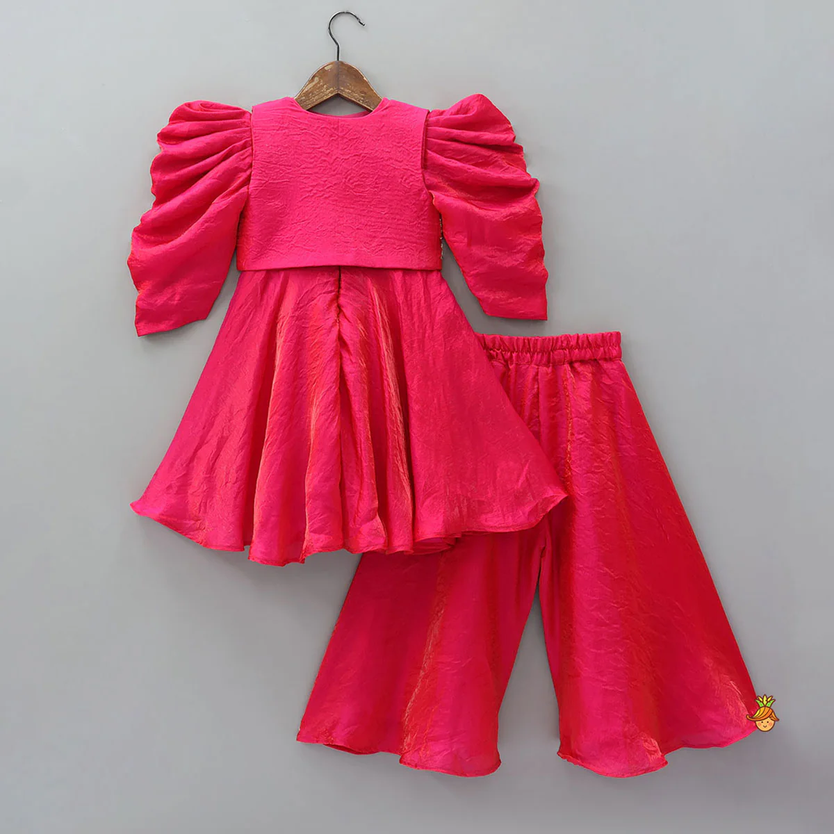 Adorable Shimmery Kurti With Embroidered Jacket And Flared Palazzo - Image 2