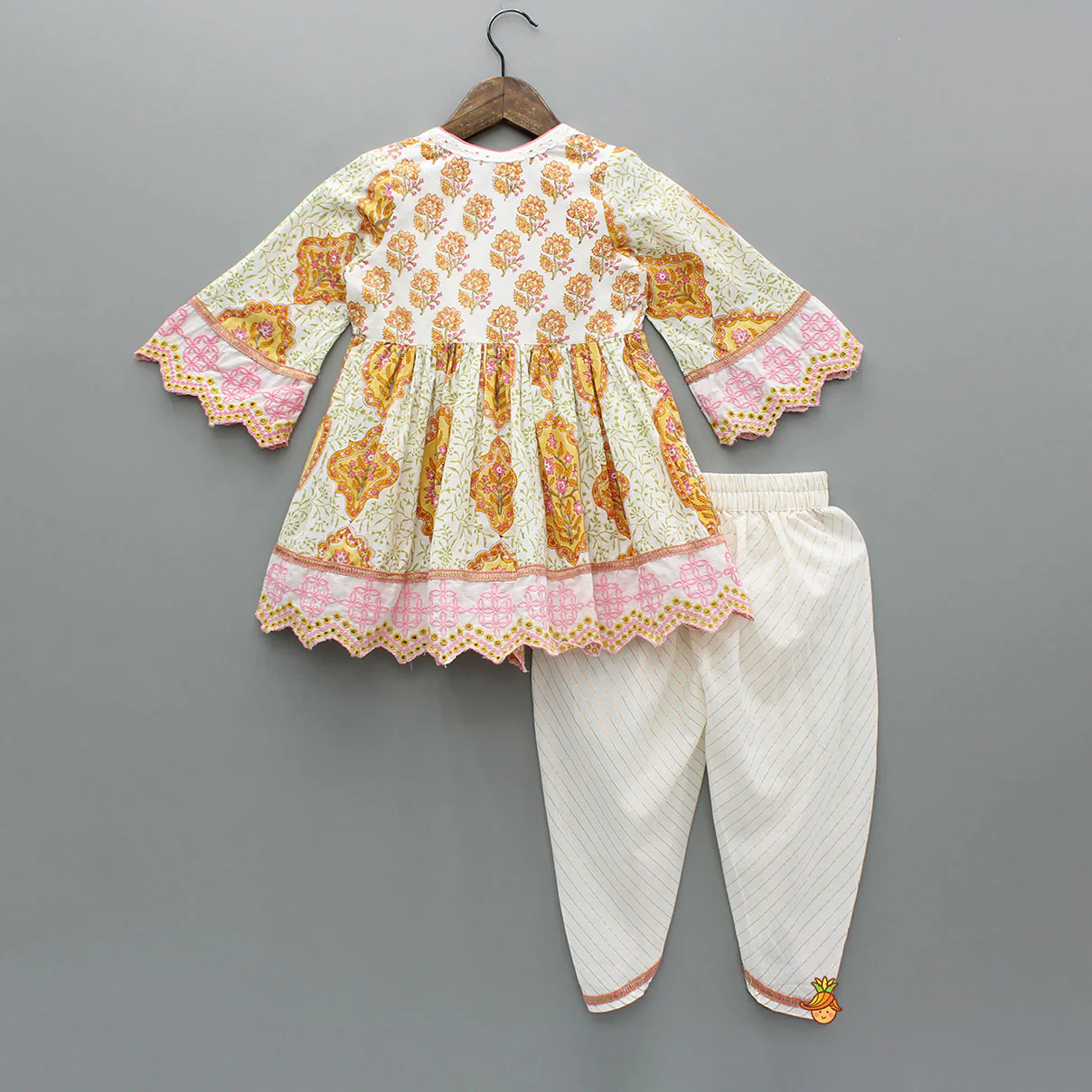 Angarkha Style Floral Printed Cotton Kurti With Dhoti - Image 2