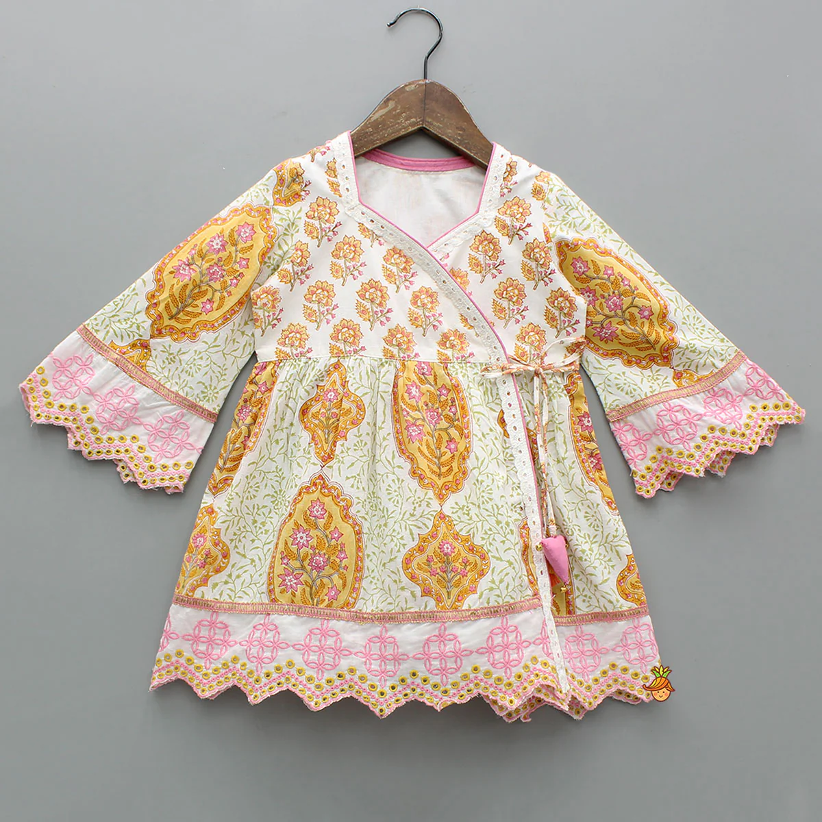 Angarkha Style Floral Printed Cotton Kurti With Dhoti - Image 3