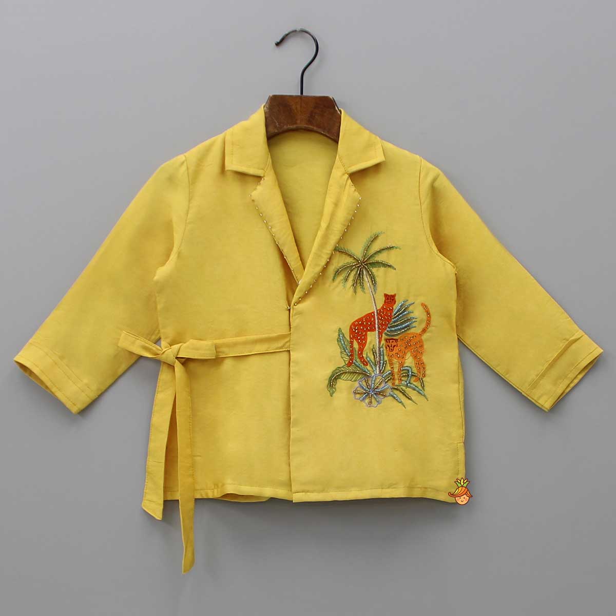 Animal Embroidered Front Overlap Shirt With Tie-Ups And Pant - Image 3