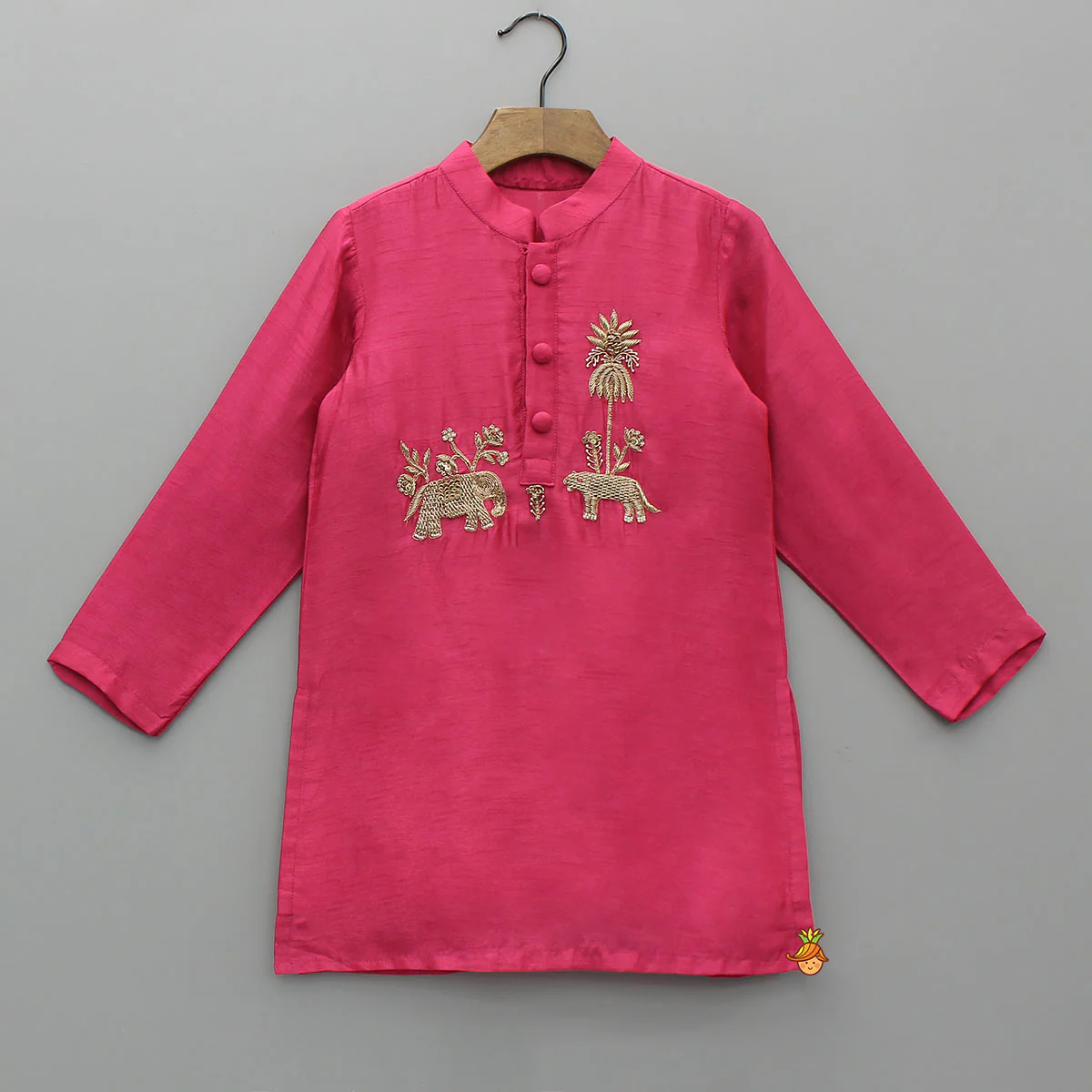 Animal Motif Embroidered Silk Kurta With Pyjama - Image 3