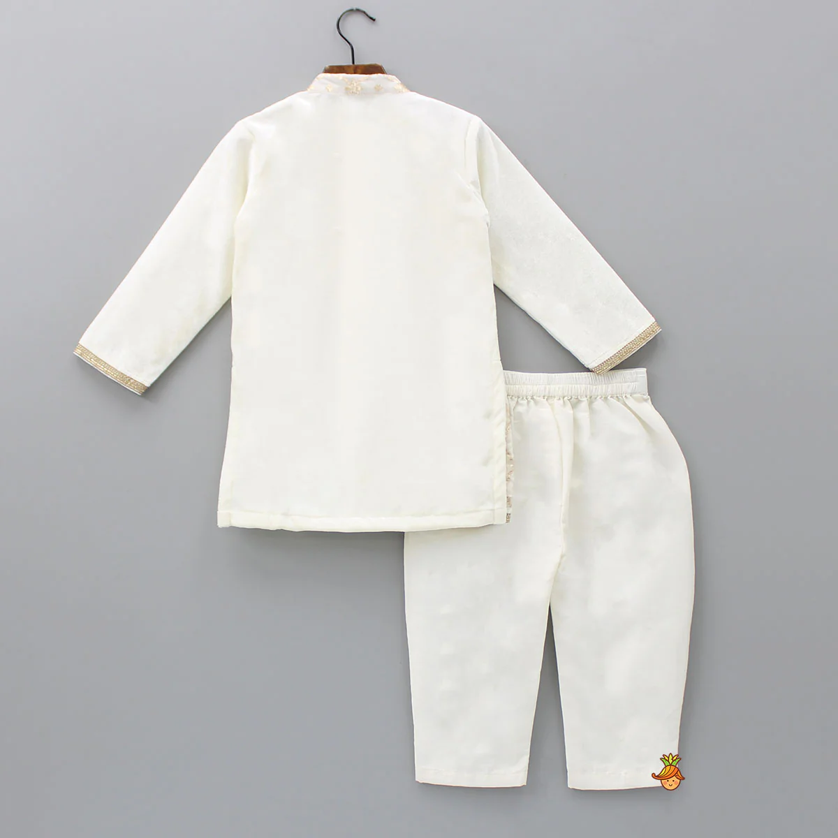 Attached Flap Off White Velvet Kurta And Pyjama - Image 2
