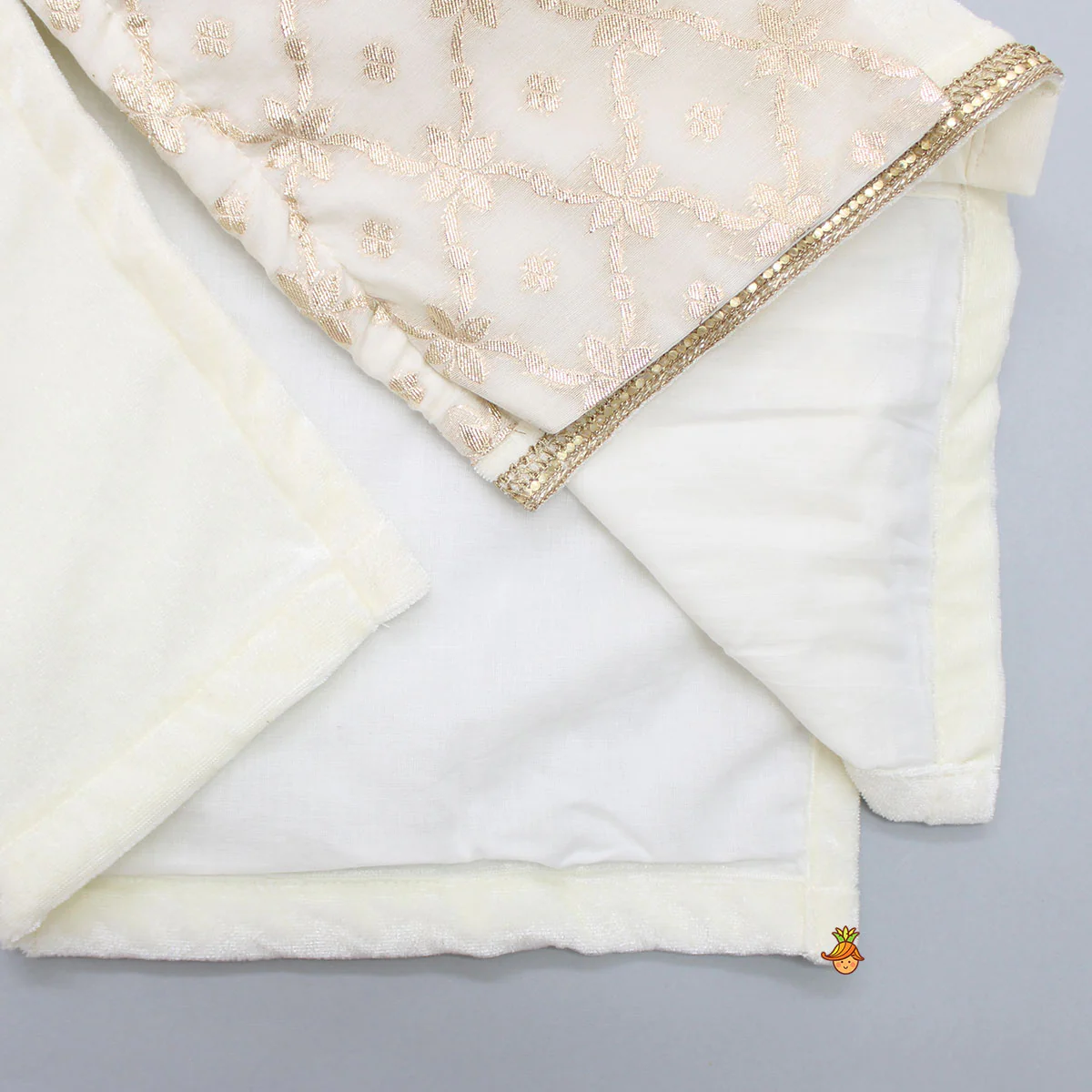 Attached Flap Off White Velvet Kurta And Pyjama - Image 5