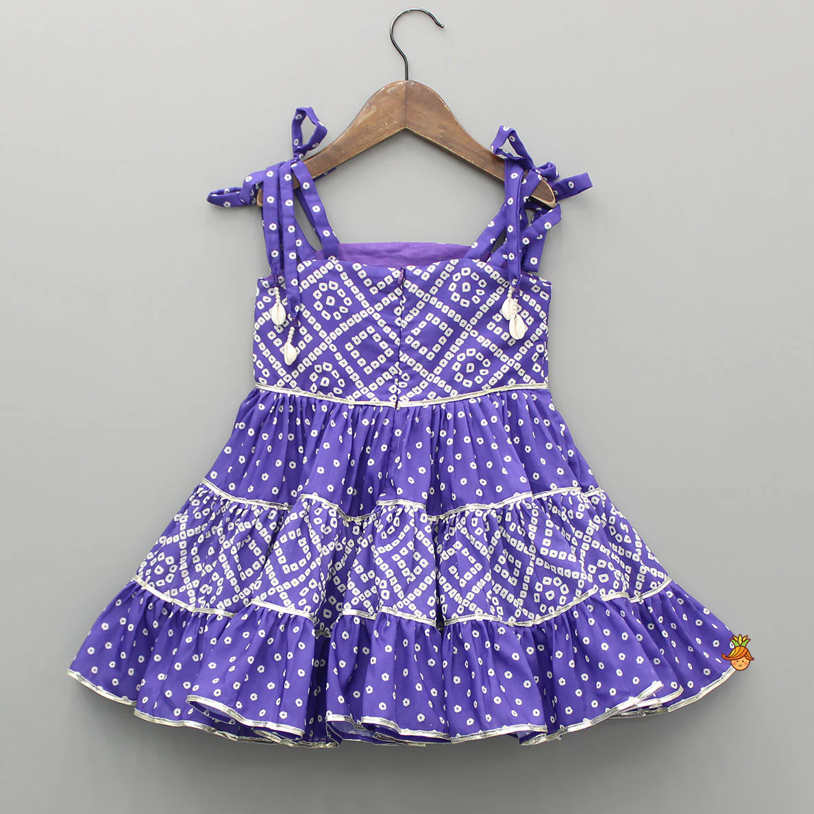Bandhani Printed And Gota Lace Detailed Tiered Kurti - Image 2