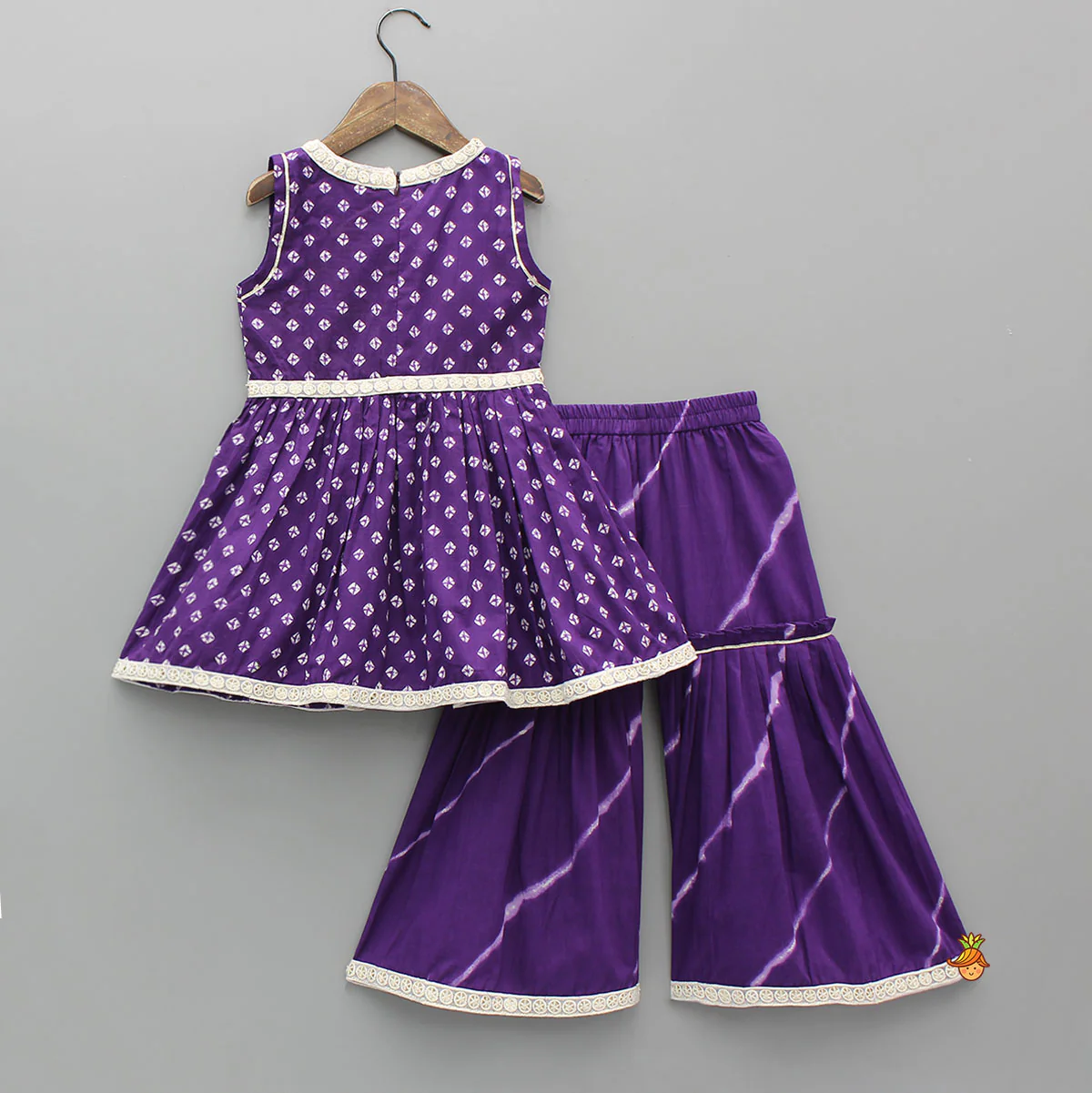 Bandhani Printed Ethnic Kurti With Leheriya Sharara And Matching Dupatta - Image 2