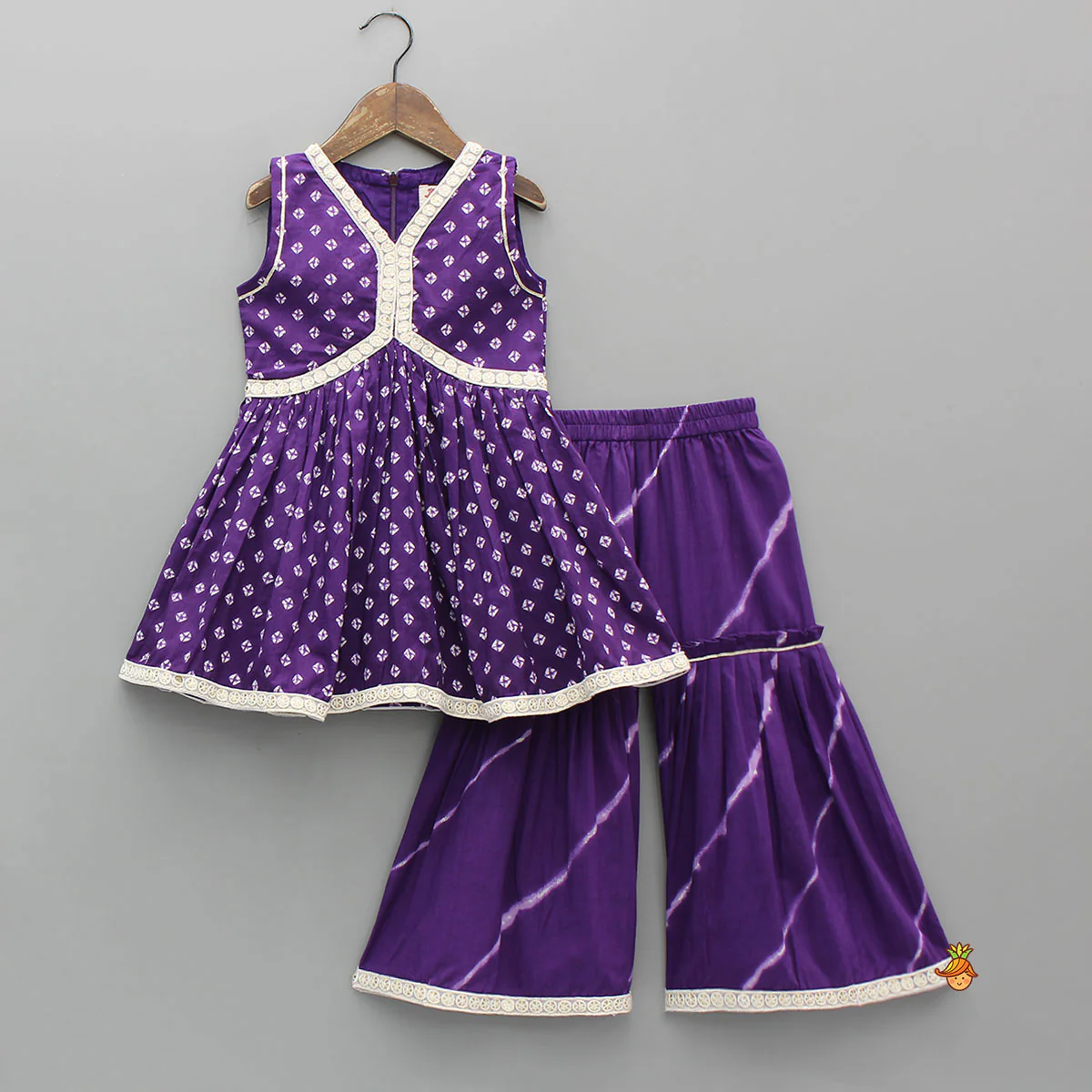 Bandhani Printed Ethnic Kurti With Leheriya Sharara And Matching Dupatta - Image 3