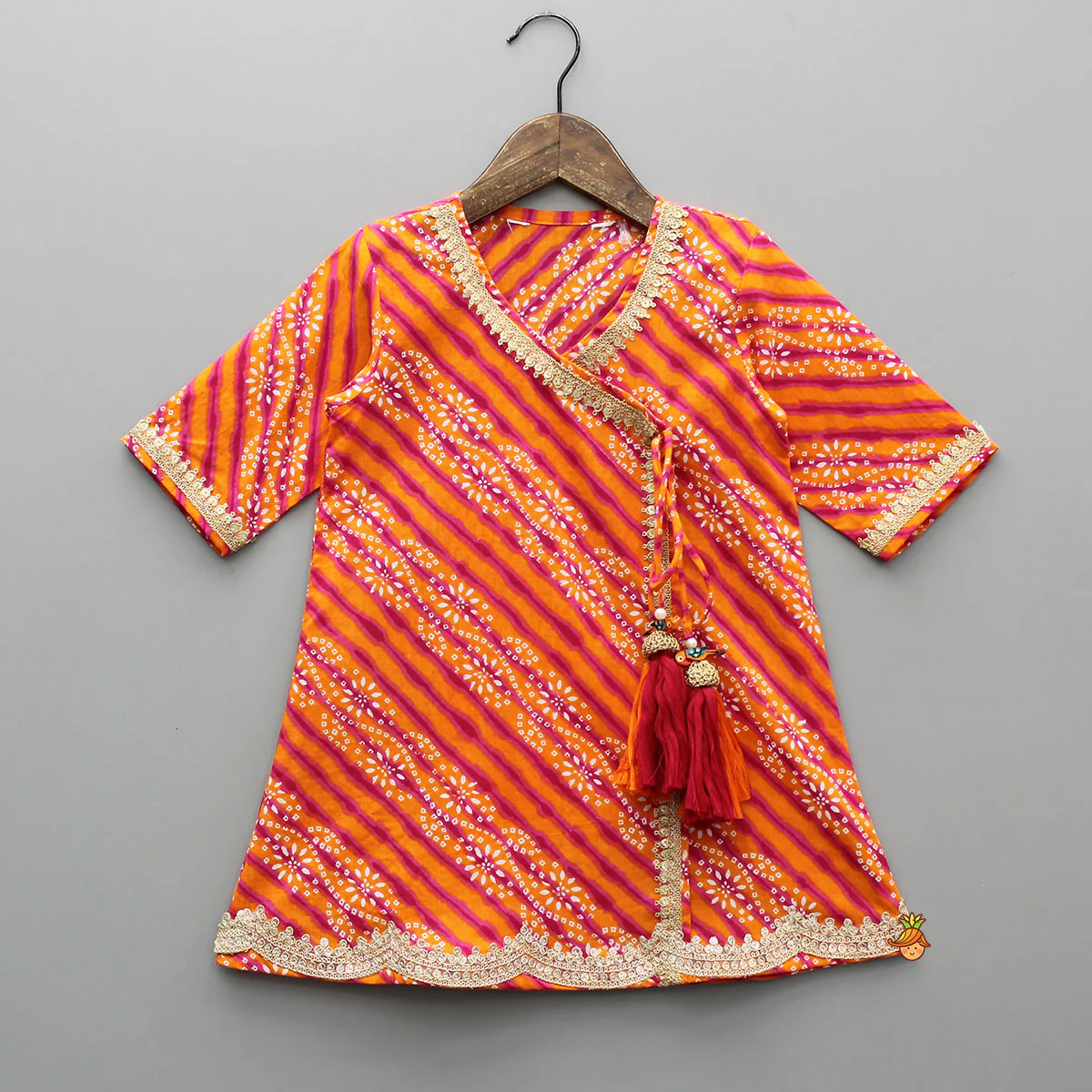 Bandhani Printed Faux Angarkha Style Leheriya Kurti With Sharara And Dupatta - Image 4
