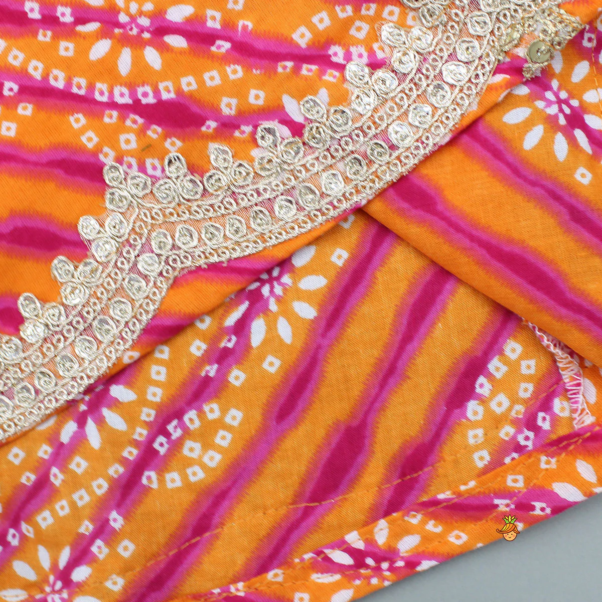 Bandhani Printed Faux Angarkha Style Leheriya Kurti With Sharara And Dupatta - Image 6