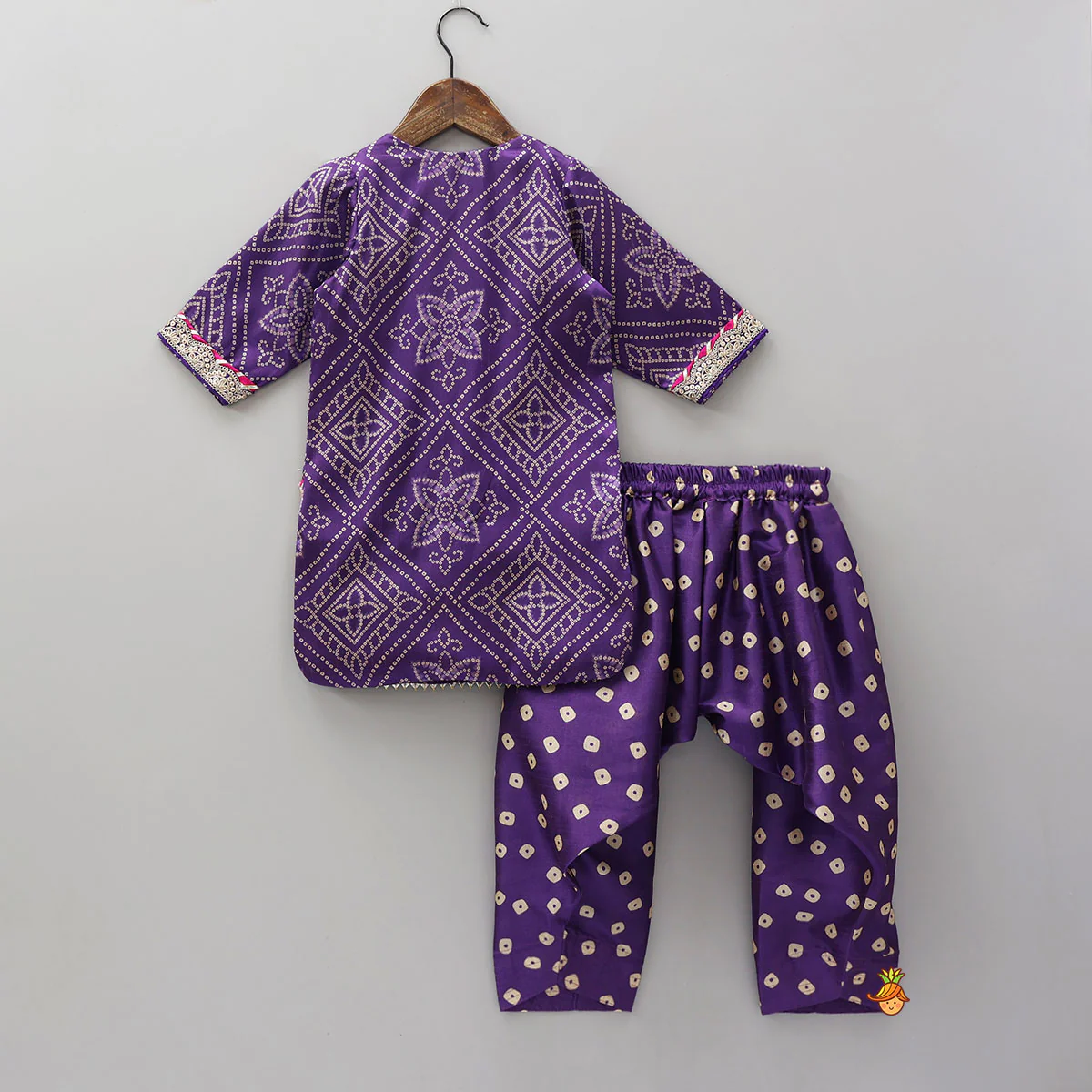 Bandhani Printed Kurti And Pleated Salwar With Matching Fringed Dupatta - Image 2
