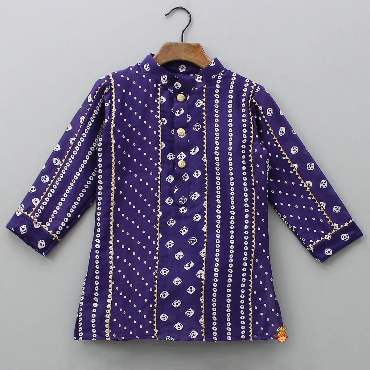 Bandhani Printed Purple Kurta And Pyjama - Image 3