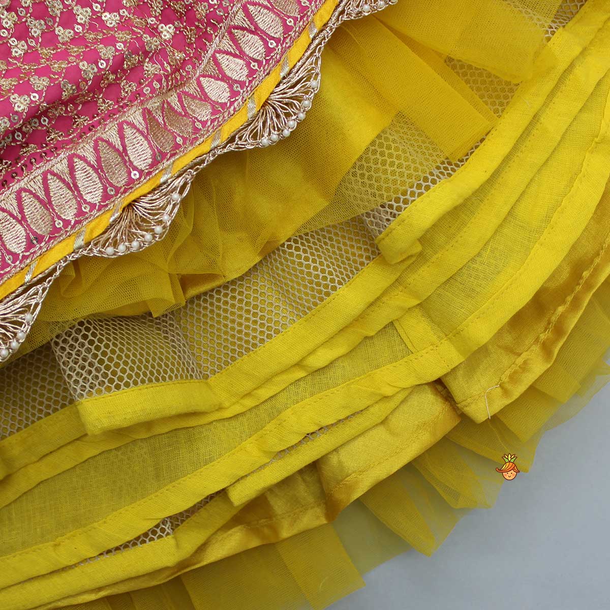 Bandhani Printed Top And Floral Printed Layered Lehenga With Matching Dupatta - Image 10
