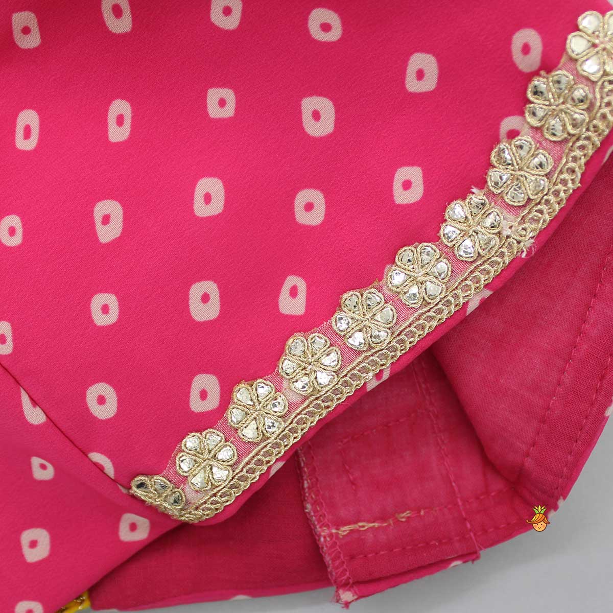 Bandhani Printed Top And Floral Printed Layered Lehenga With Matching Dupatta - Image 9