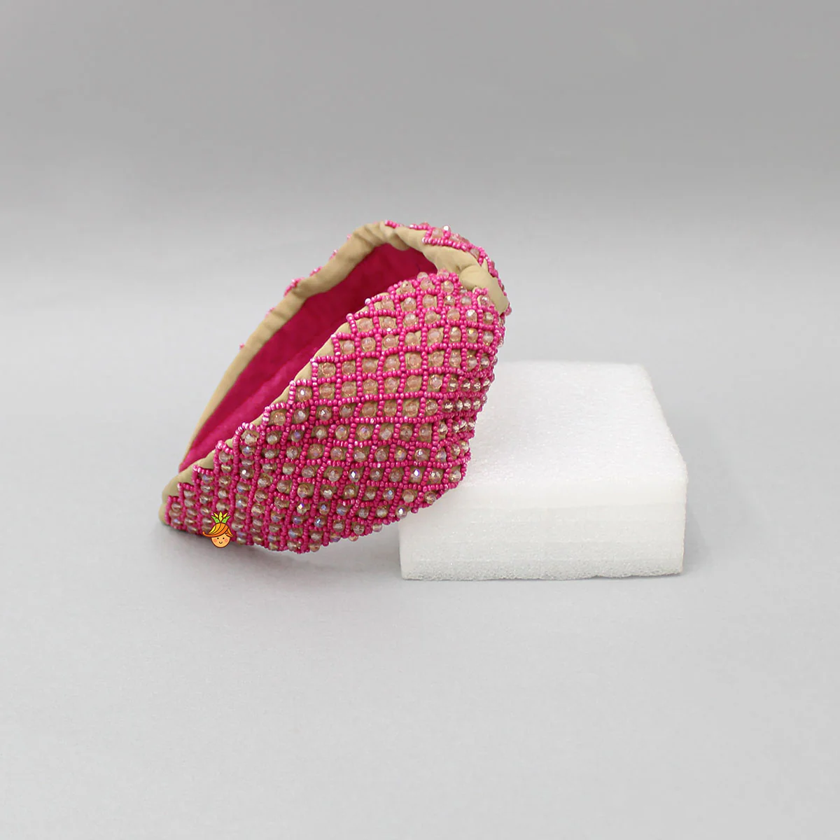 Beaded Checks Embroidered Biege Hair Band - Image 3