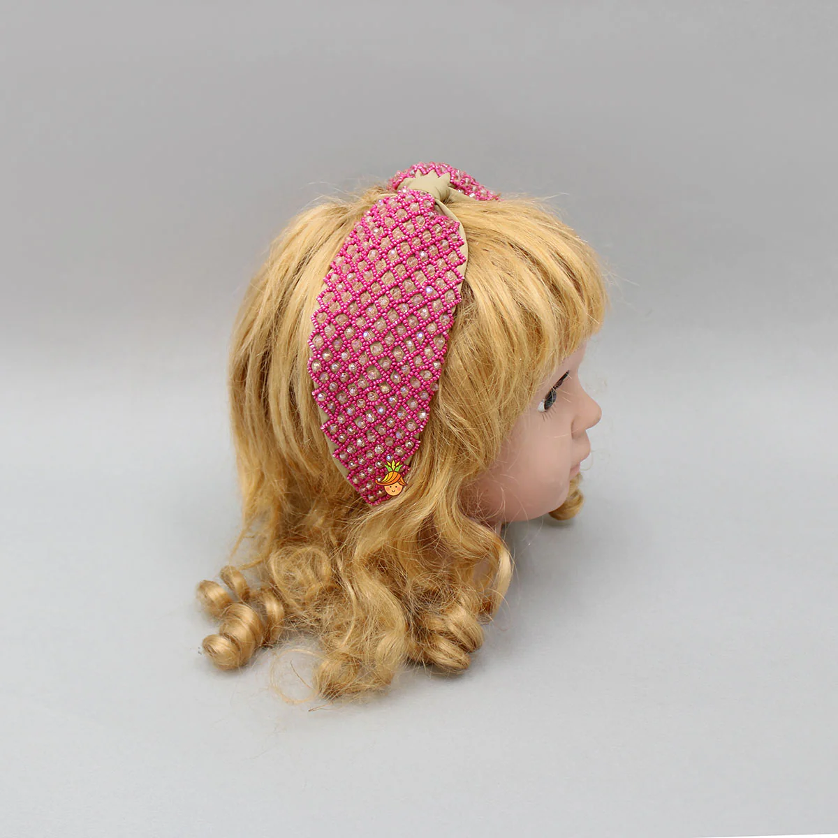 Beaded Checks Embroidered Biege Hair Band - Image 4