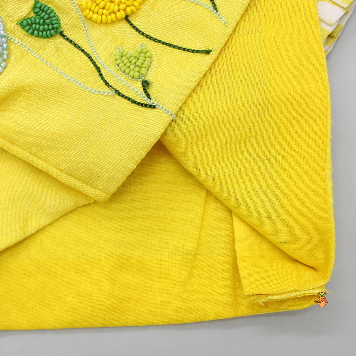 Beaded Yellow Top And Shibori Printed Lehenga With Ruffle Dupatta - Image 8