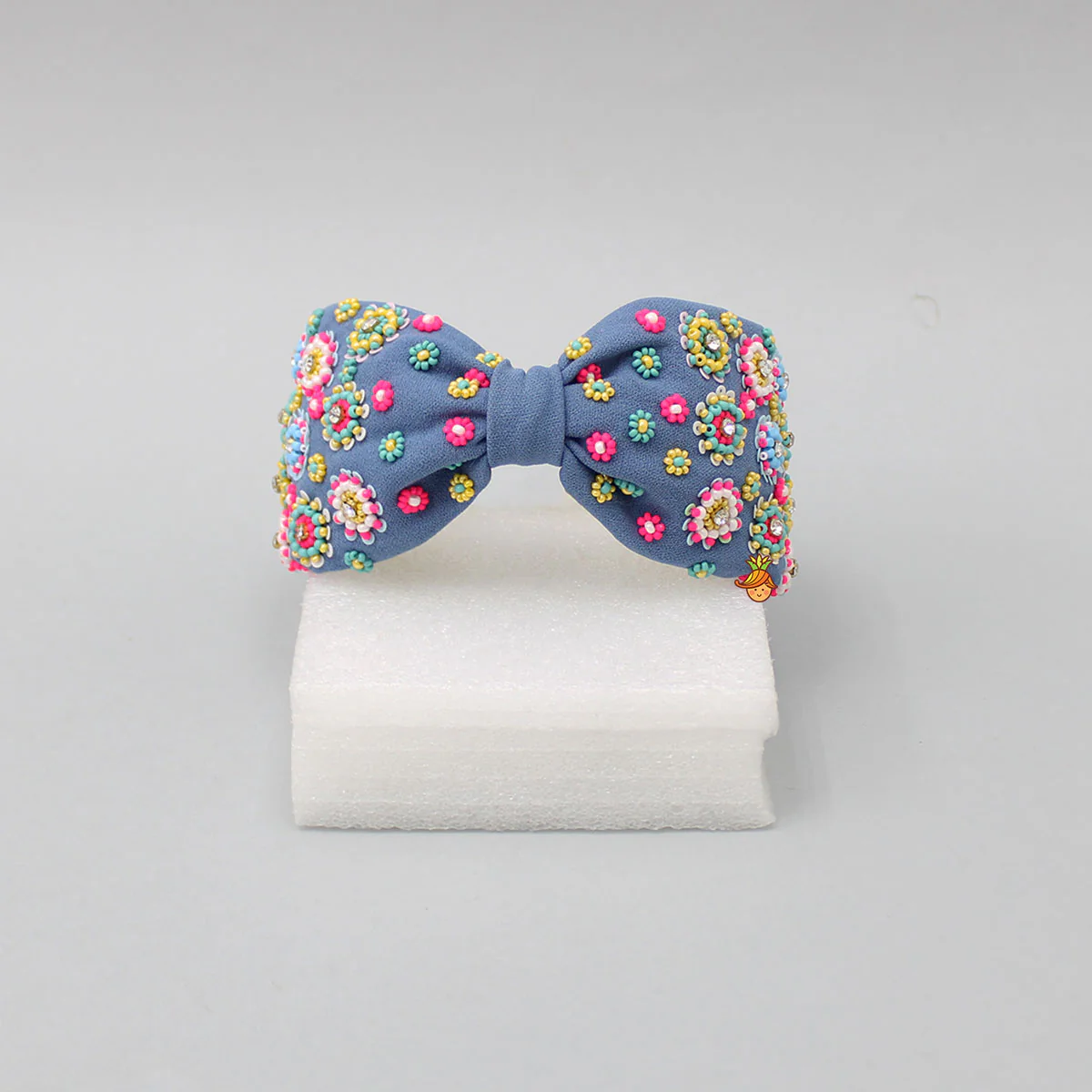 Beads Hand Embroidered Knot Detail Blue Hair Band - Image 3