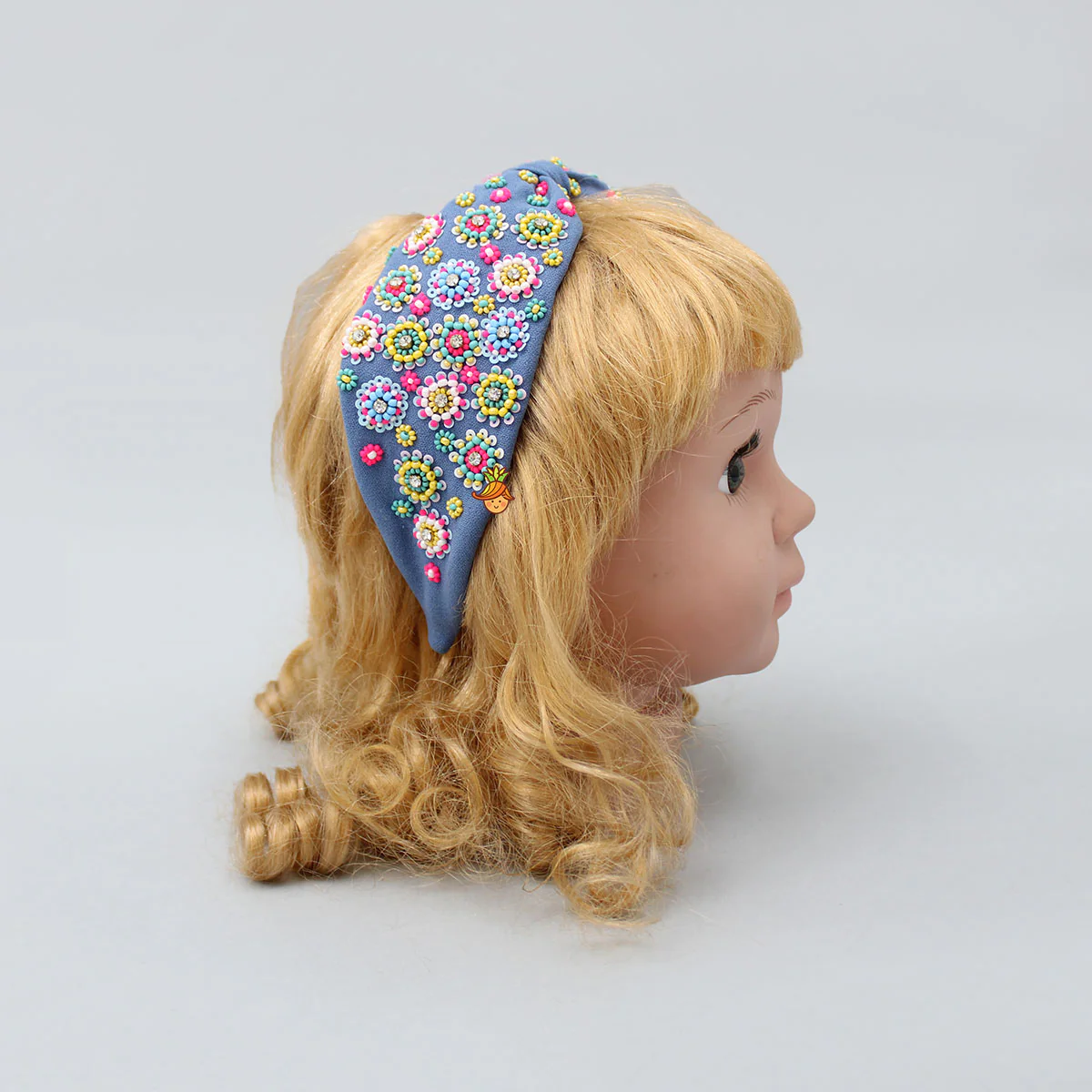 Beads Hand Embroidered Knot Detail Blue Hair Band - Image 4