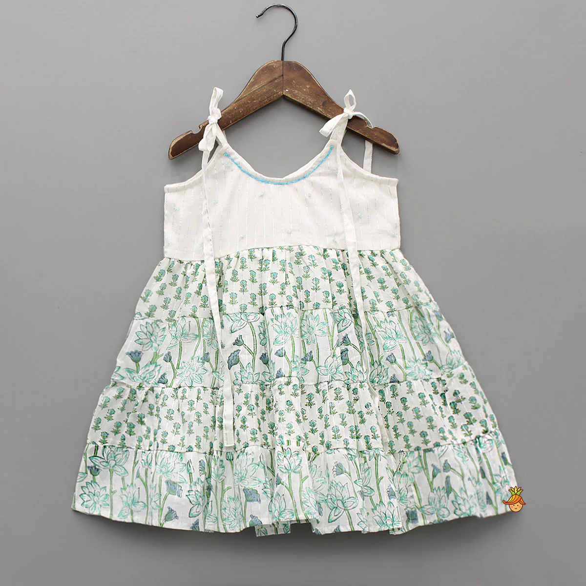 Beads Hand Embroidered Yoke Tie Up Straps Dress