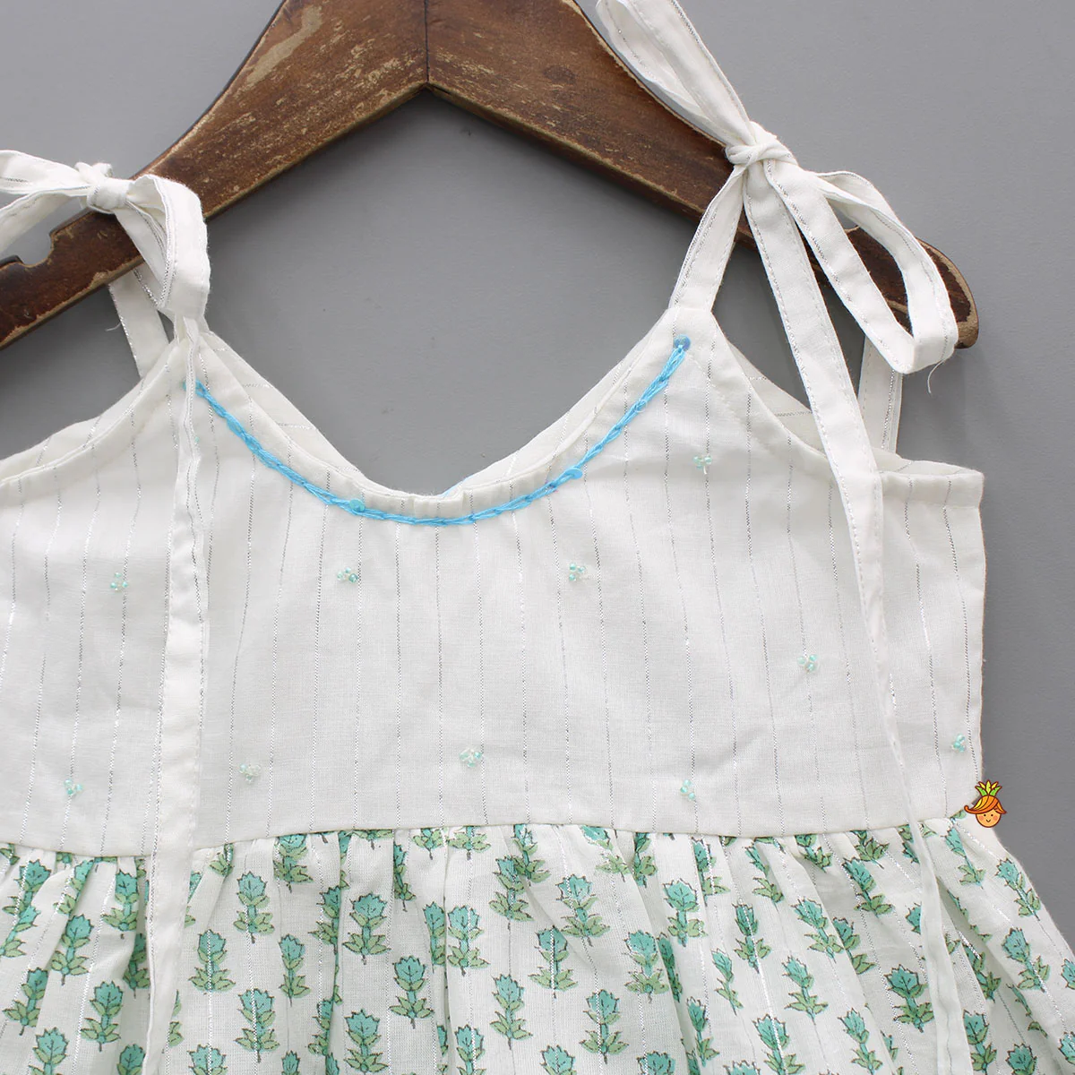 Beads Hand Embroidered Yoke Tie Up Straps Dress - Image 3