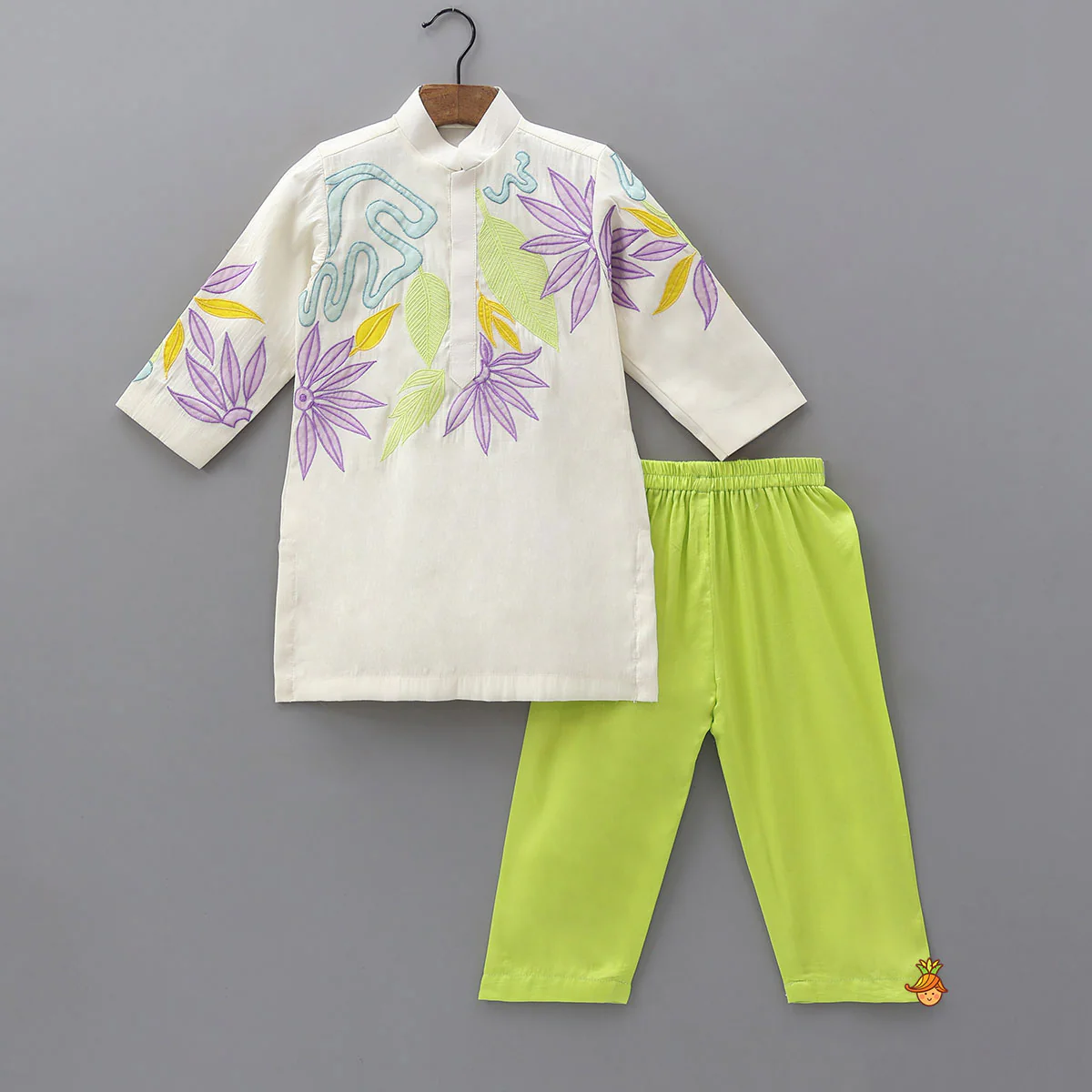 Beautiful Applique Work Kurta With Contrasting Pyjama