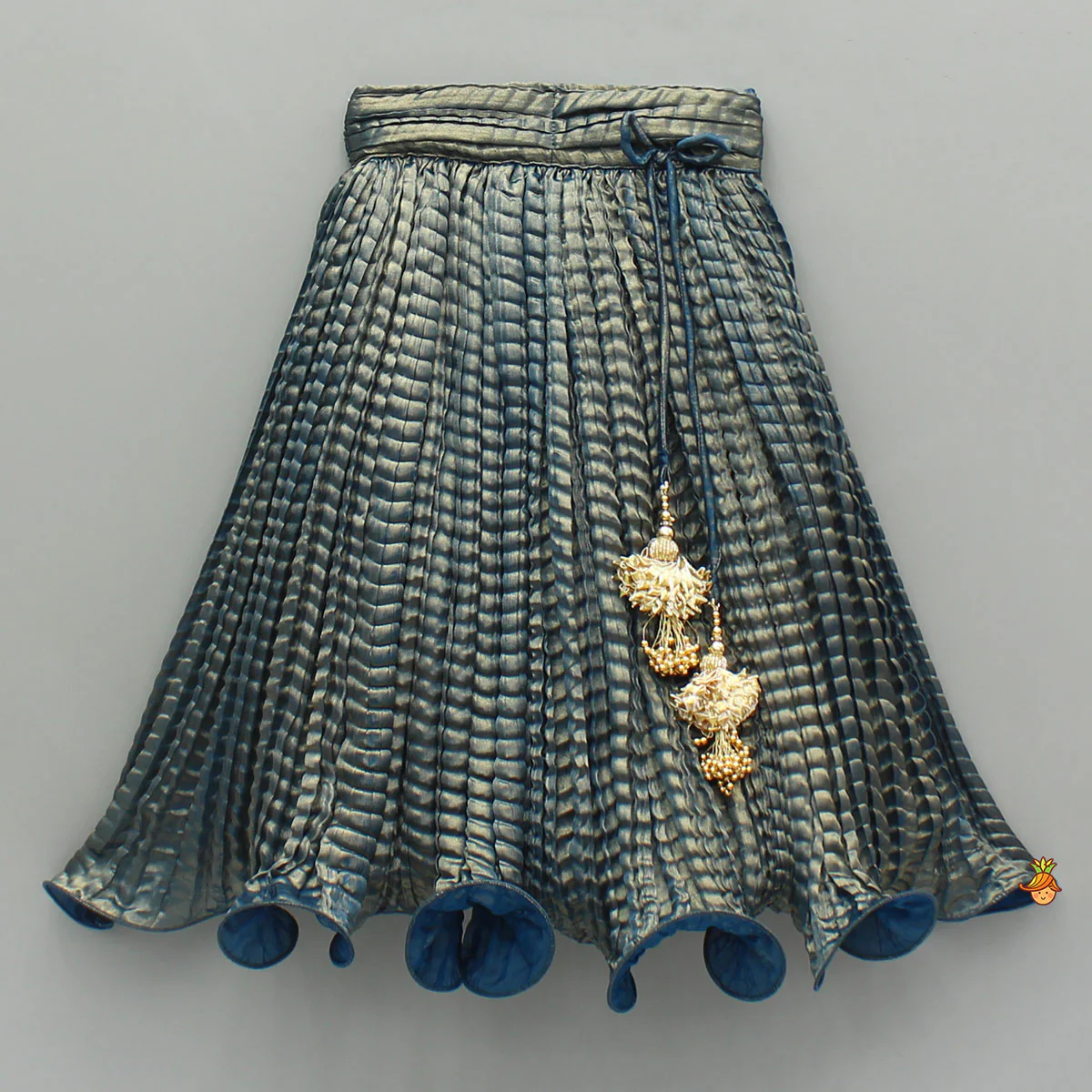 Beautiful Blue Shimmery Halter Neck Top With Lehenga - Image 4