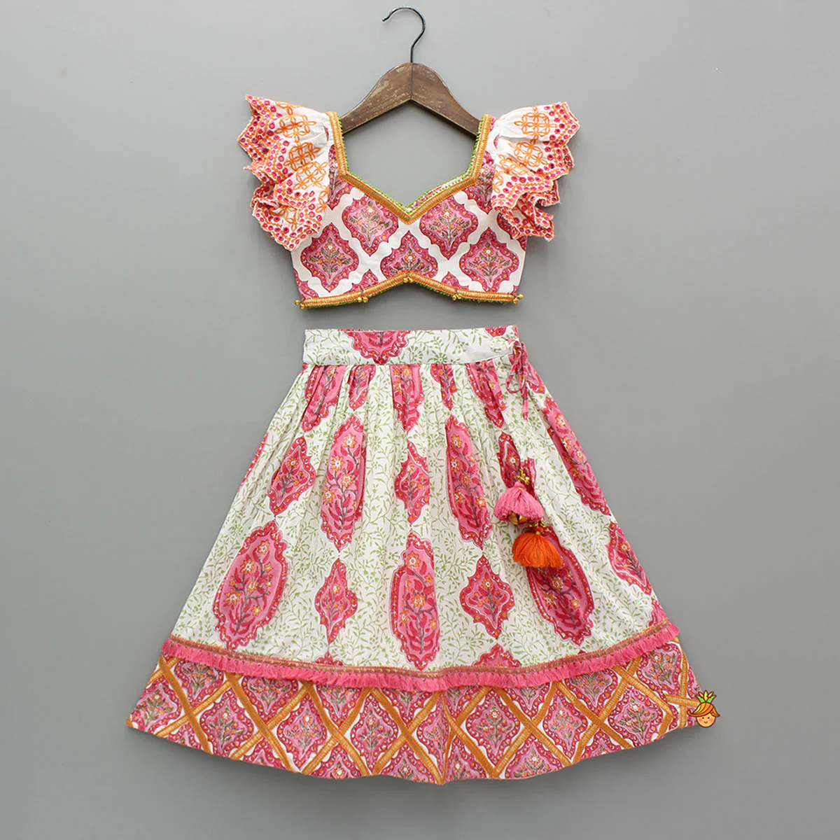 Beautiful Cotton Printed Top With Printed Lehenga And Dupatta - Image 3