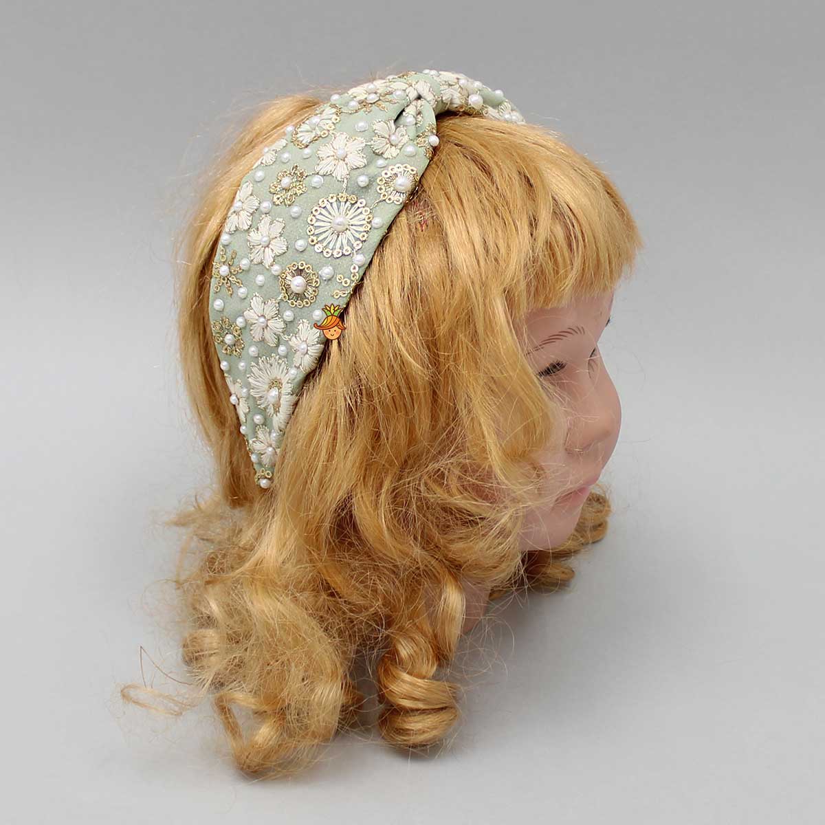 Beautiful Embroidered Green Hair Band - Image 4