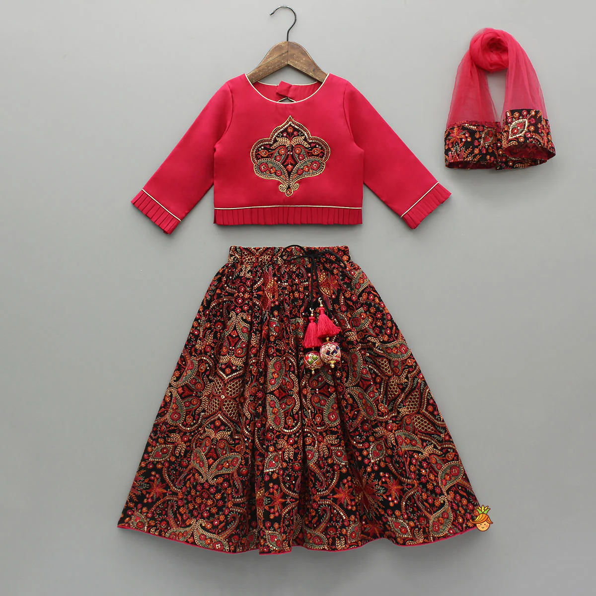 Beautiful Embroidered Pink Top With Floral Embroidered Lehenga And Dupatta