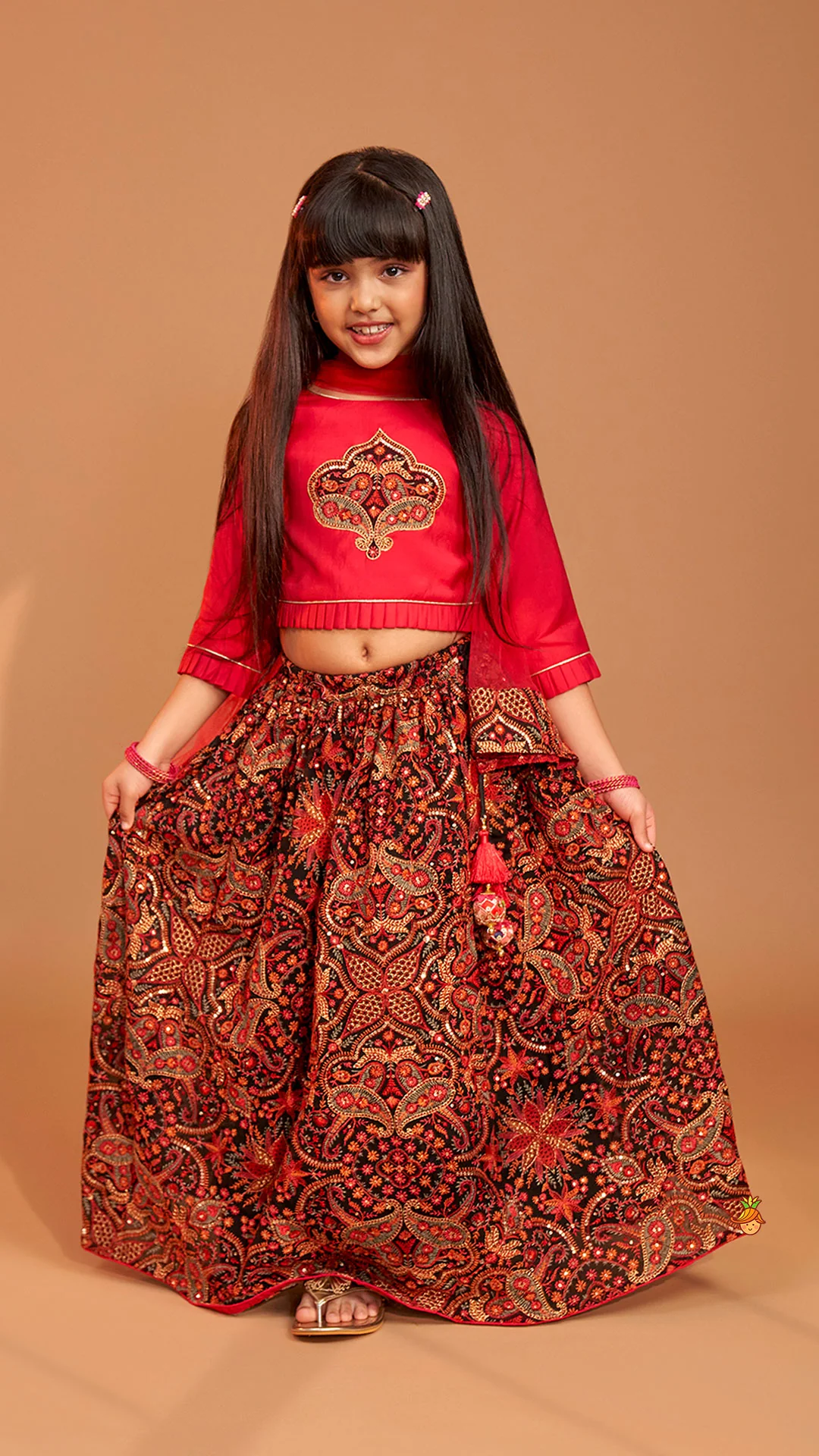 Beautiful Embroidered Pink Top With Floral Embroidered Lehenga And Dupatta - Image 2