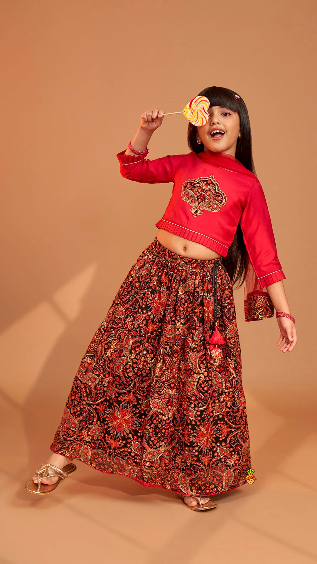 Beautiful Embroidered Pink Top With Floral Embroidered Lehenga And Dupatta - Image 4