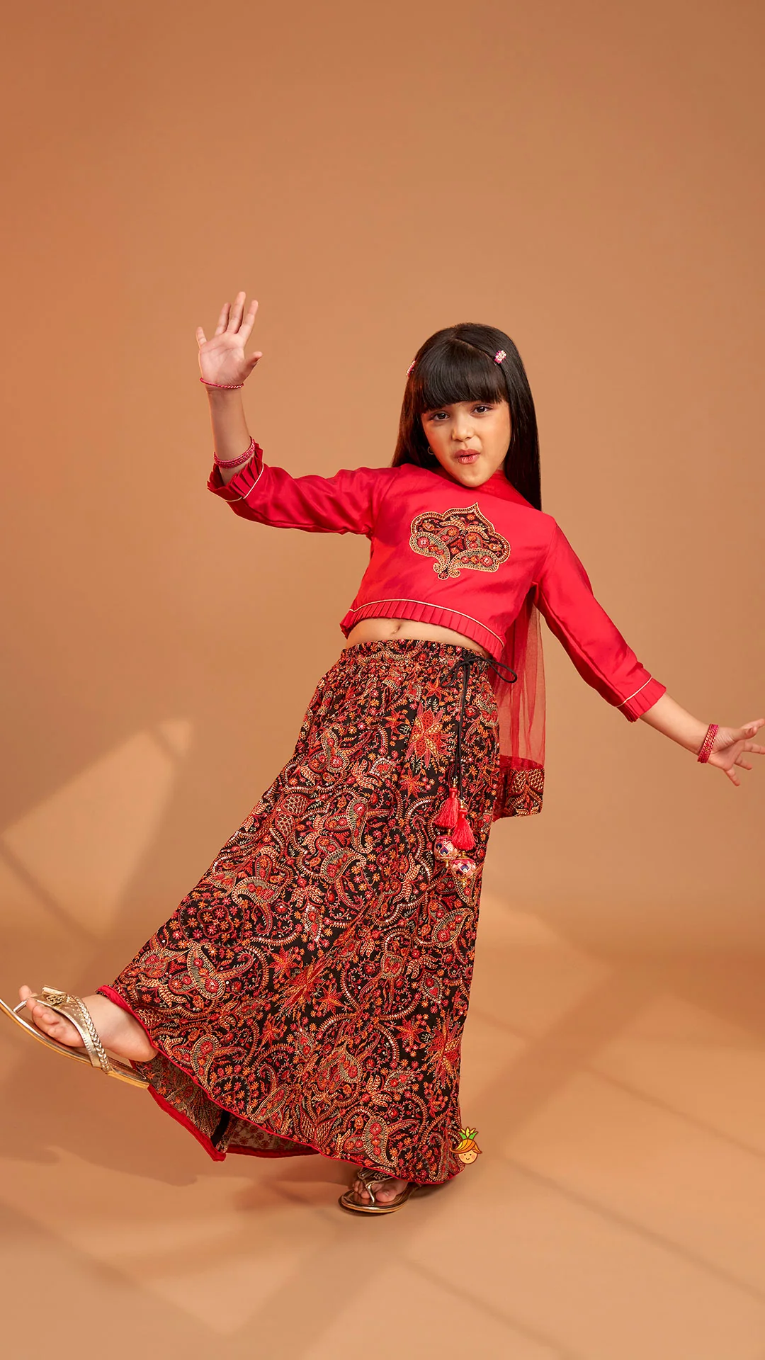Beautiful Embroidered Pink Top With Floral Embroidered Lehenga And Dupatta - Image 5