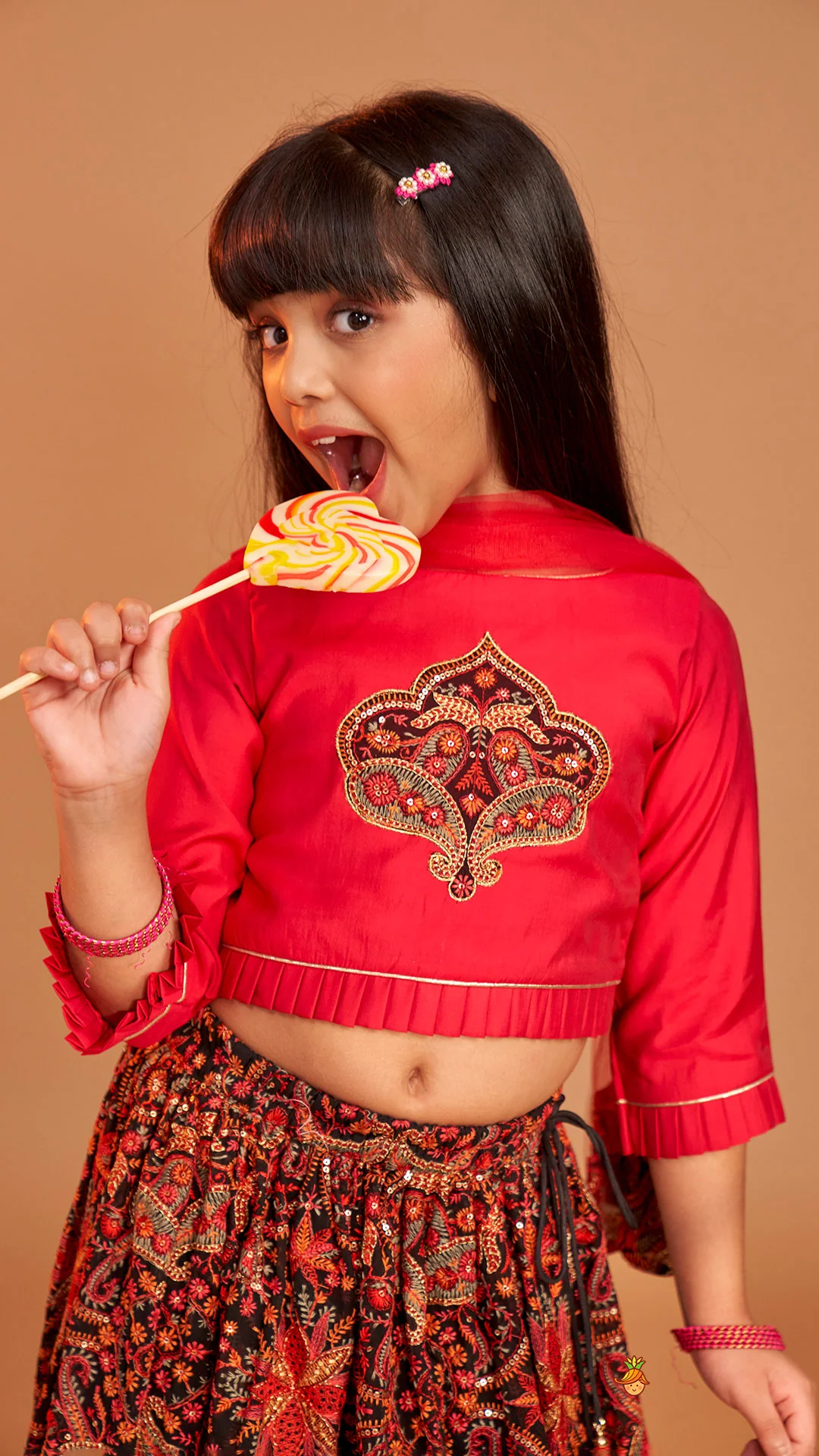 Beautiful Embroidered Pink Top With Floral Embroidered Lehenga And Dupatta - Image 6