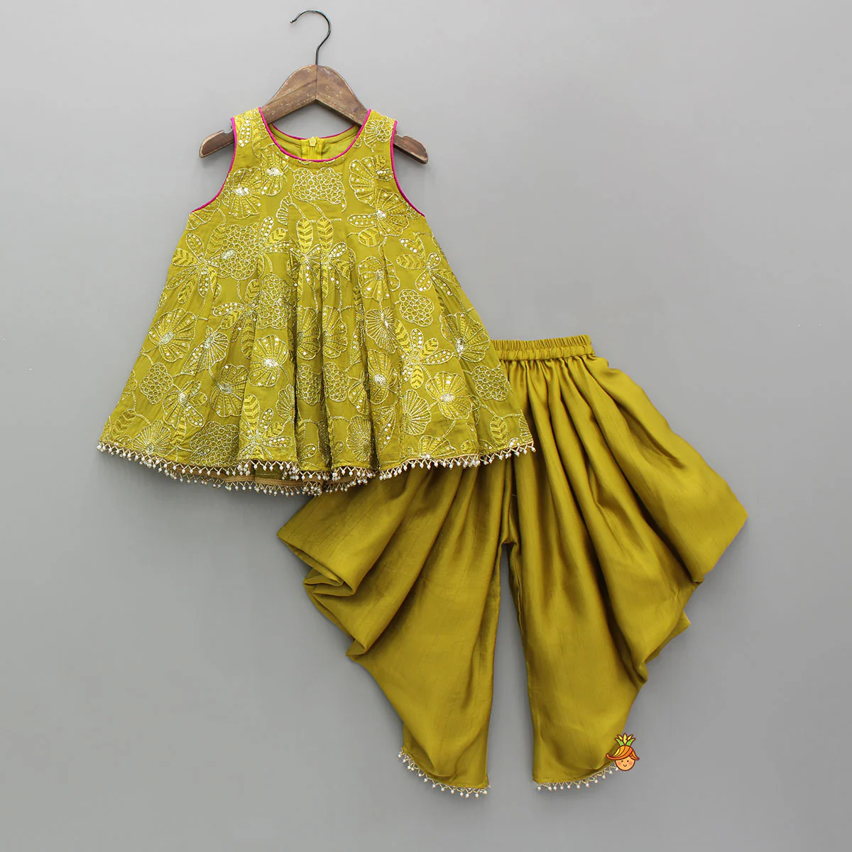 Beautiful Floral Embroidered Sleeveless Georgette Top With Dhoti And Dupatta - Image 3