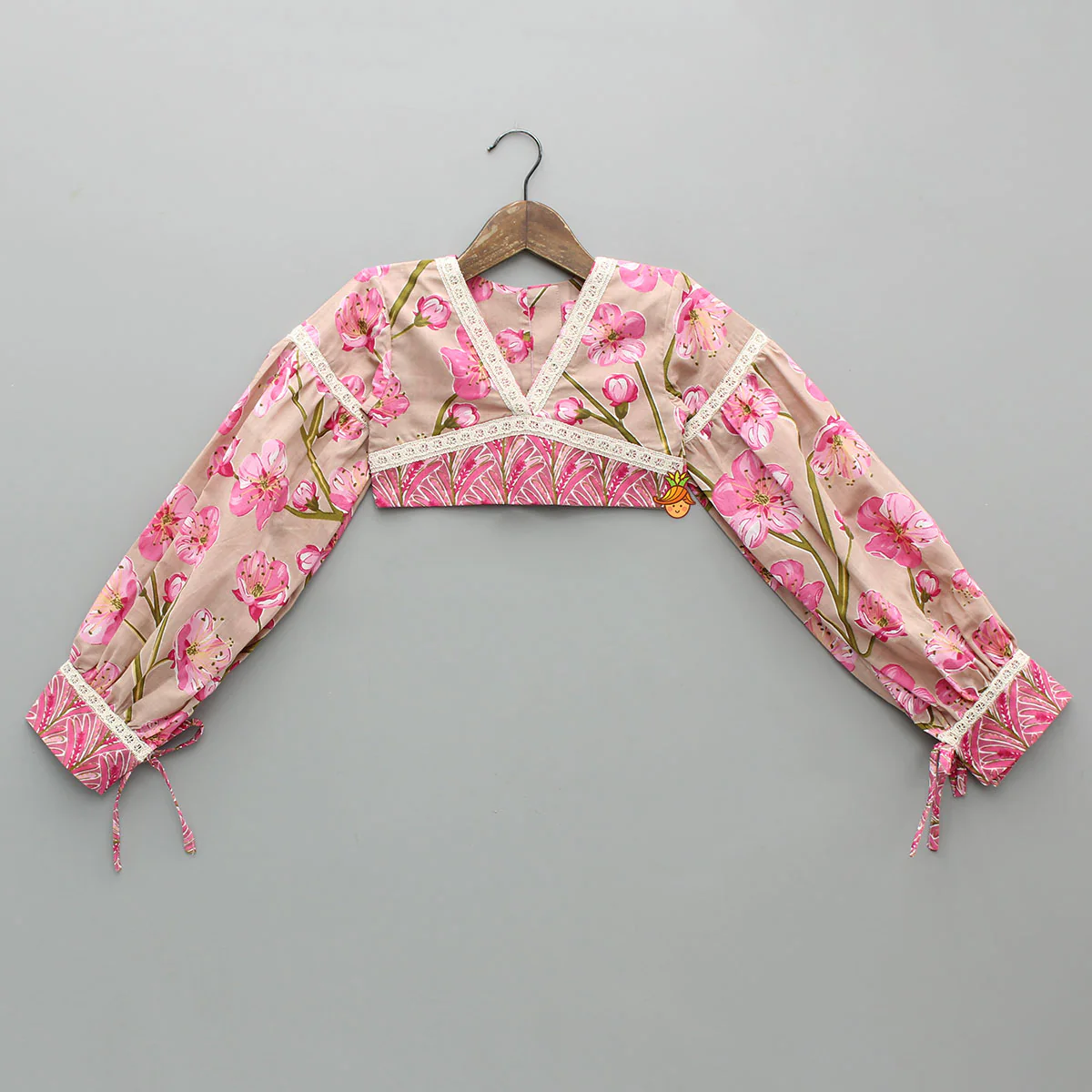 Beautiful Floral Printed Cotton Top With Matching Lehenga And Elasticated Bandana - Image 4