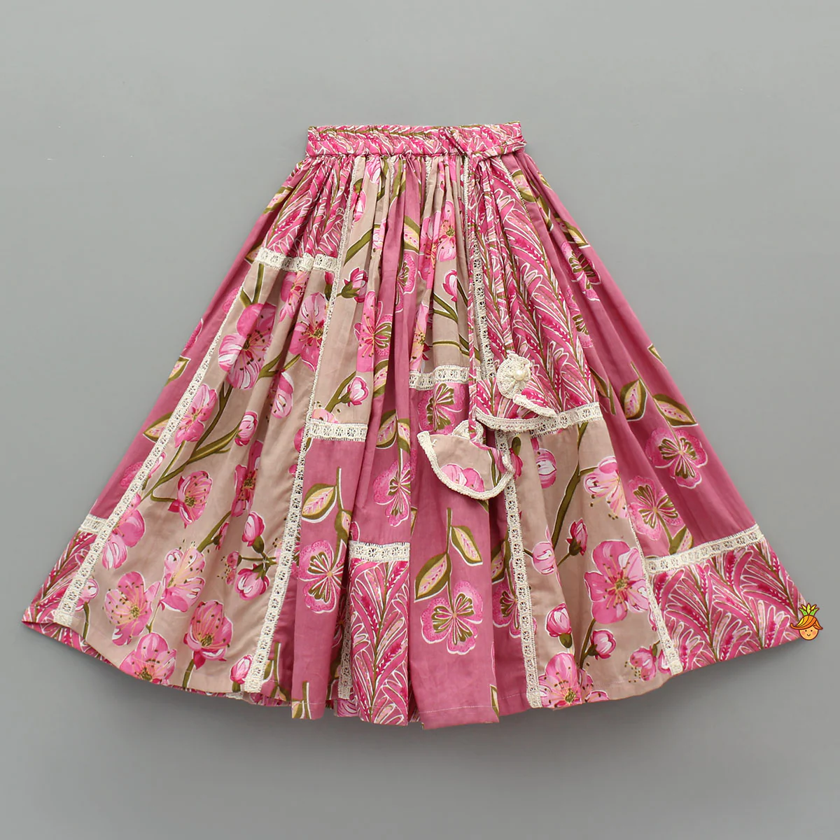 Beautiful Floral Printed Cotton Top With Matching Lehenga And Elasticated Bandana - Image 5