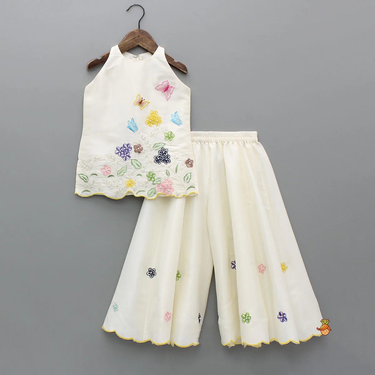 Beautiful Garden Themed Embroidered Kurti With Palazzo