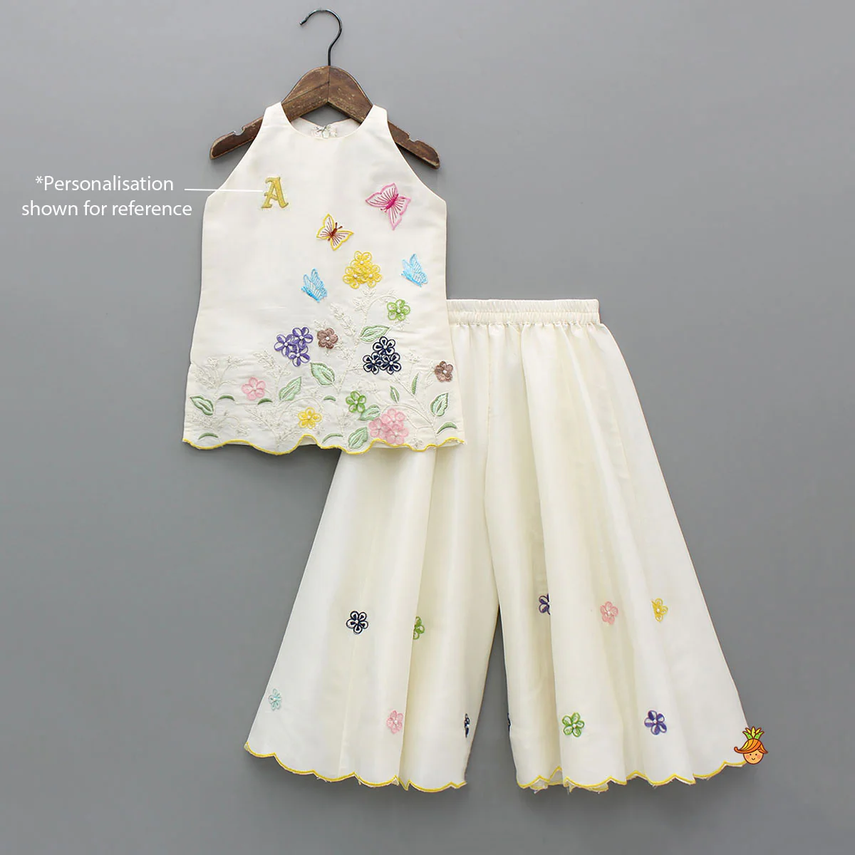 Beautiful Garden Themed Embroidered Kurti With Palazzo - Image 12