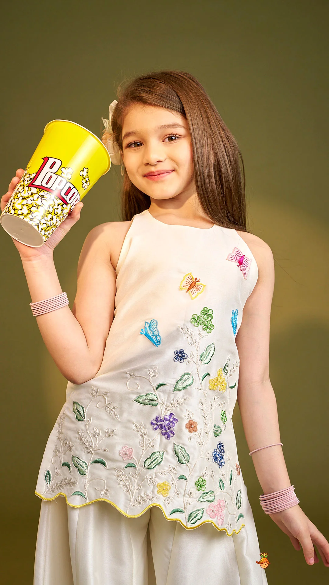 Beautiful Garden Themed Embroidered Kurti With Palazzo - Image 7