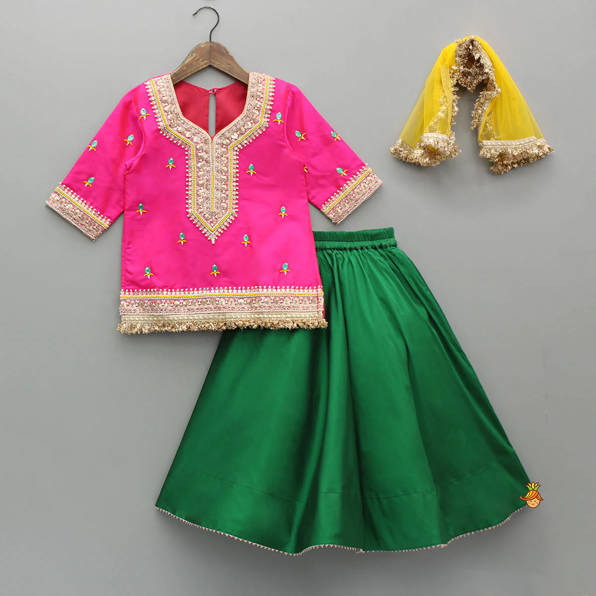 Beautiful Lace Work Beaded Kurti With Lehenga And Dupatta