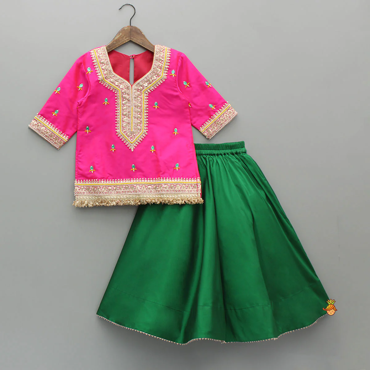 Beautiful Lace Work Beaded Kurti With Lehenga And Dupatta - Image 3