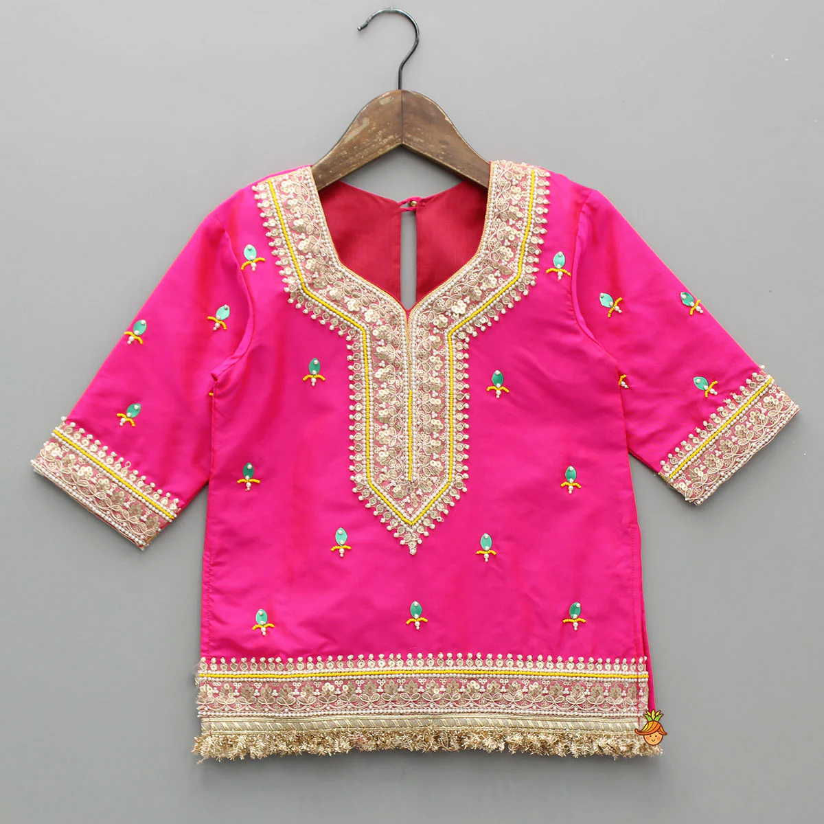 Beautiful Lace Work Beaded Kurti With Lehenga And Dupatta - Image 4