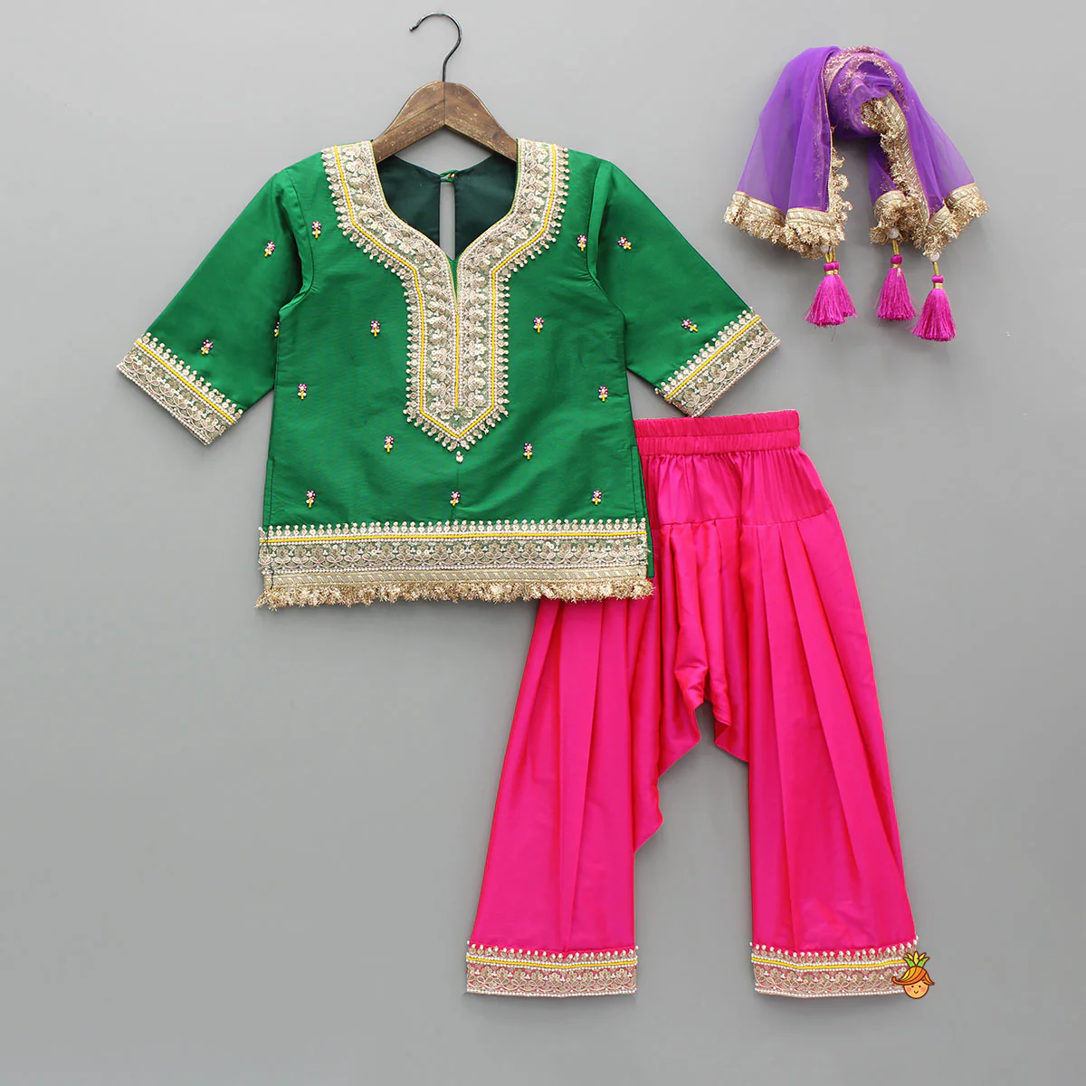 Beautiful Lace Work Green Kurti With Salwar And Dupatta