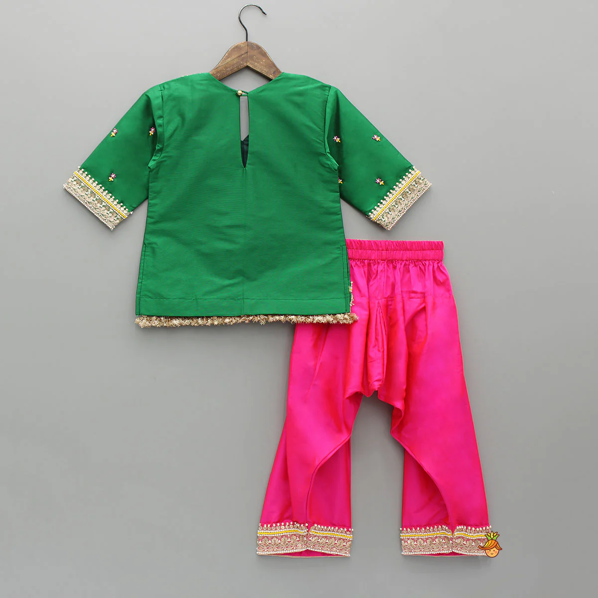 Beautiful Lace Work Green Kurti With Salwar And Dupatta - Image 2
