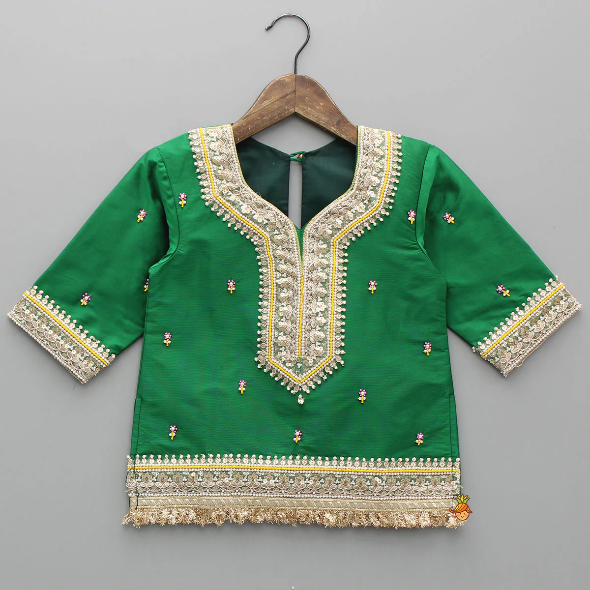 Beautiful Lace Work Green Kurti With Salwar And Dupatta - Image 4