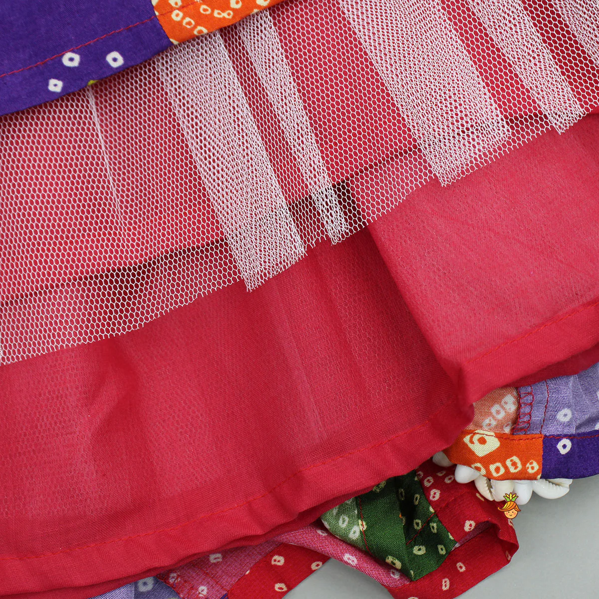 Beautiful Mirror Hand Embroidered Tie-up Top With Multicolour Bandhani Printed Lehenga And Bandana - Image 10