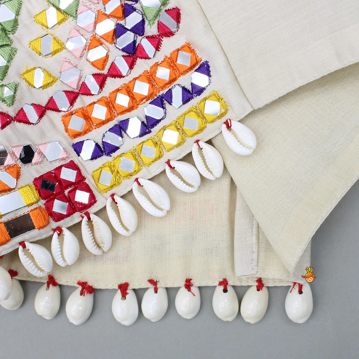 Beautiful Mirror Hand Embroidered Tie-up Top With Multicolour Bandhani Printed Lehenga And Bandana - Image 9