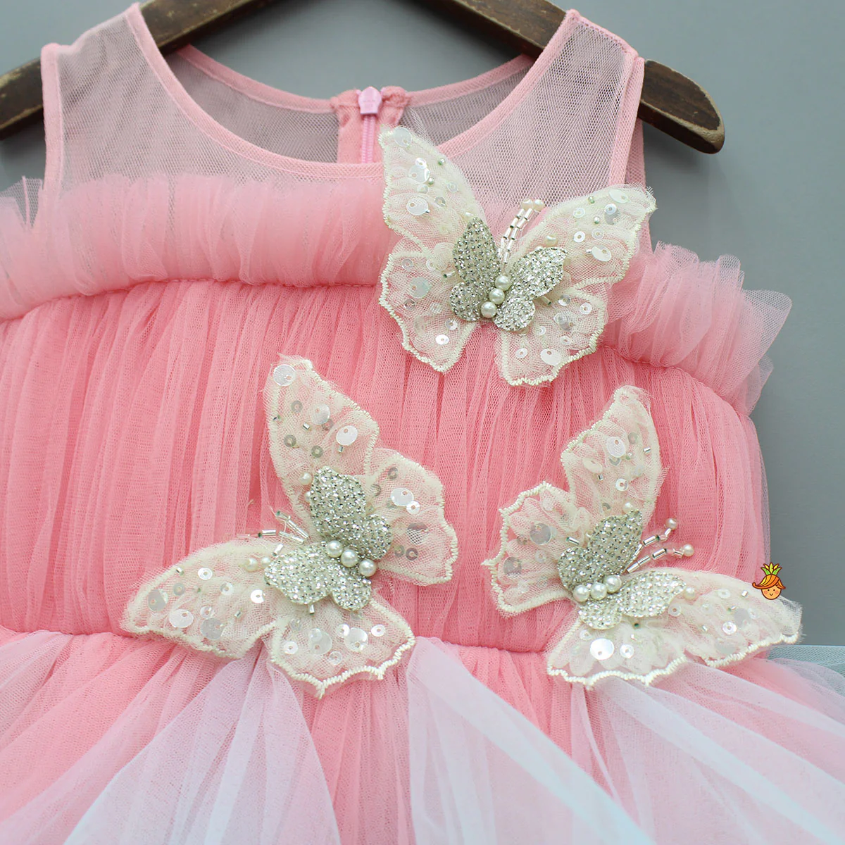Beautiful Ombre Ruffled Gown With Butterfly Embellishments - Image 3