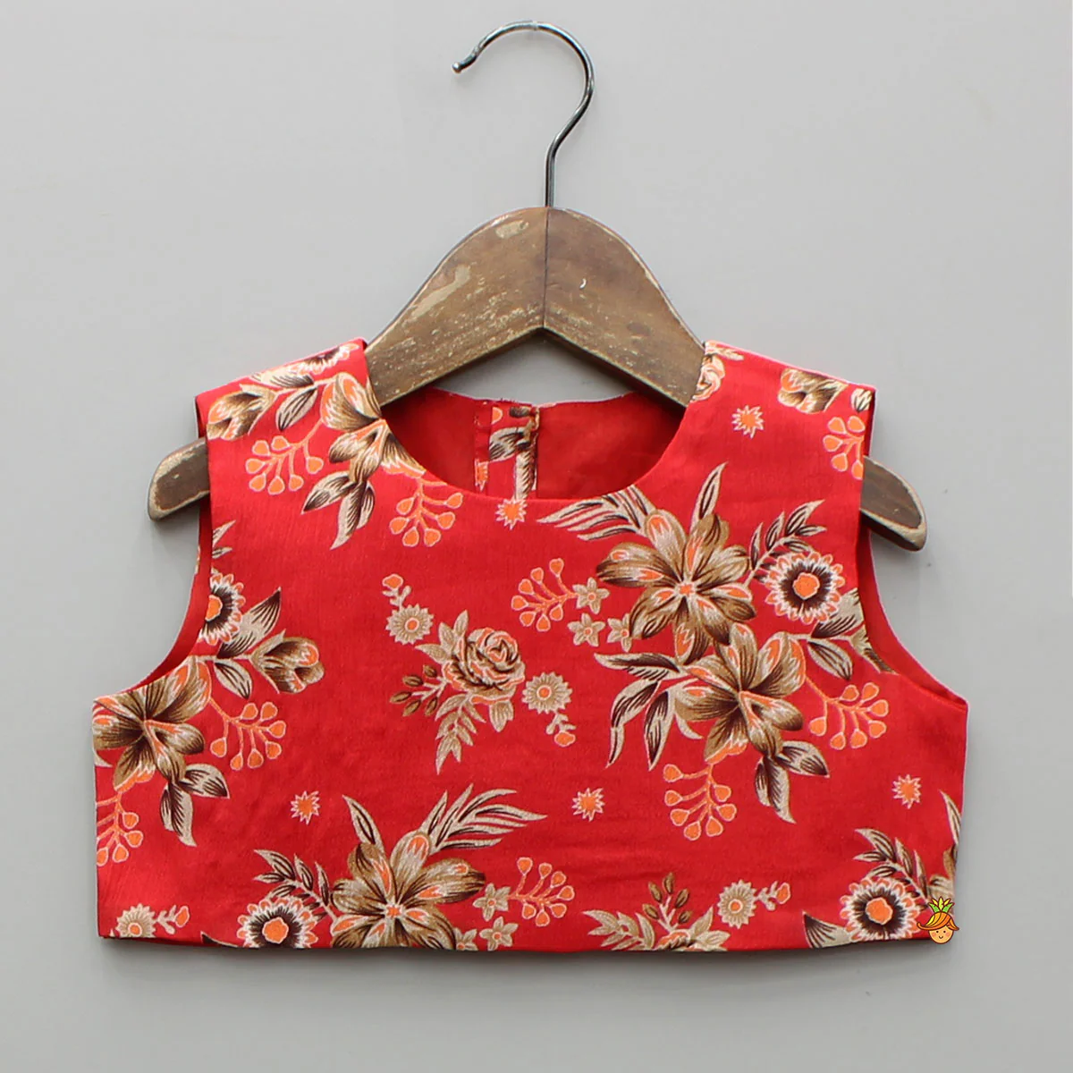 Beautiful Red Floral Printed Top With Tie-Up Jacket And Sharara - Image 4