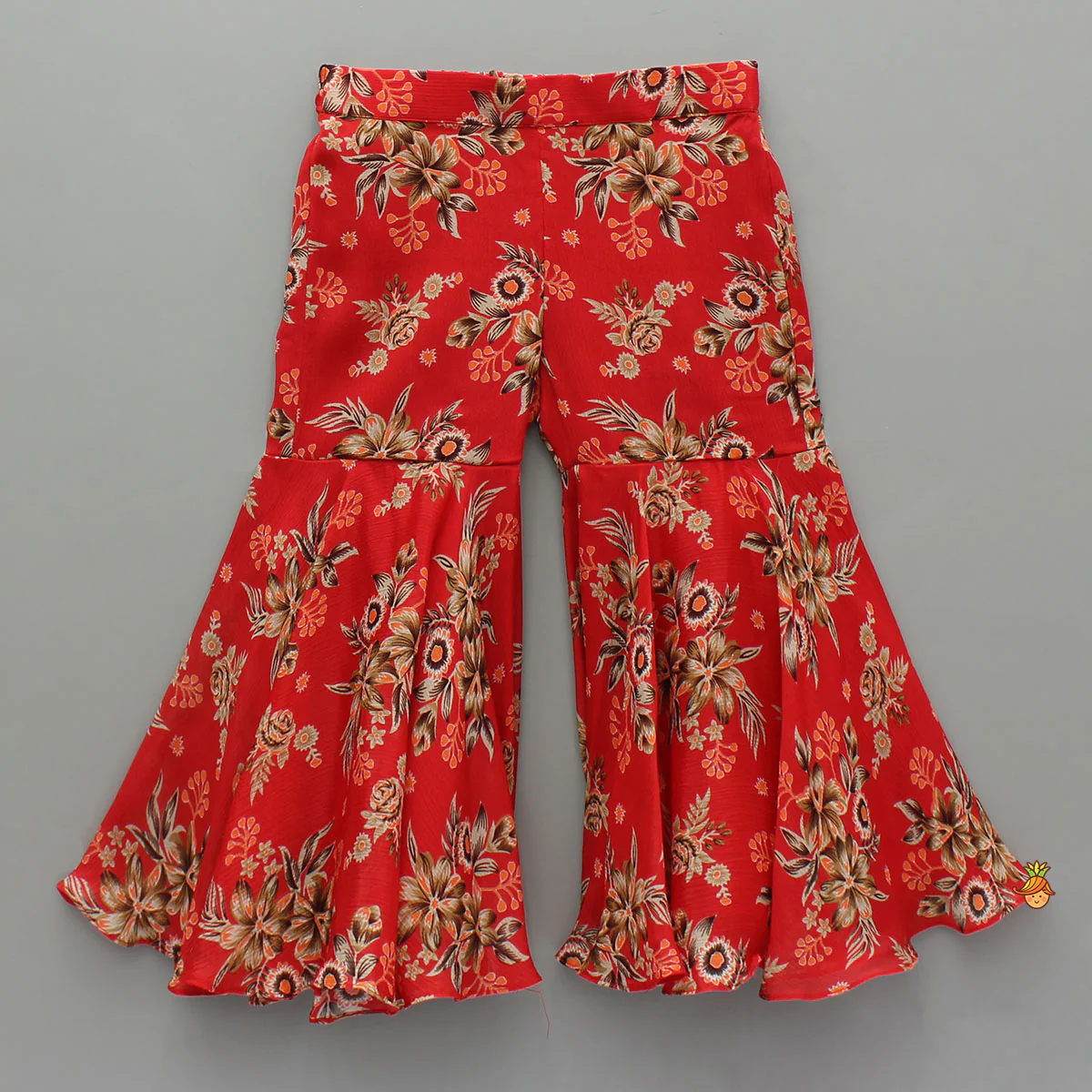 Beautiful Red Floral Printed Top With Tie-Up Jacket And Sharara - Image 5